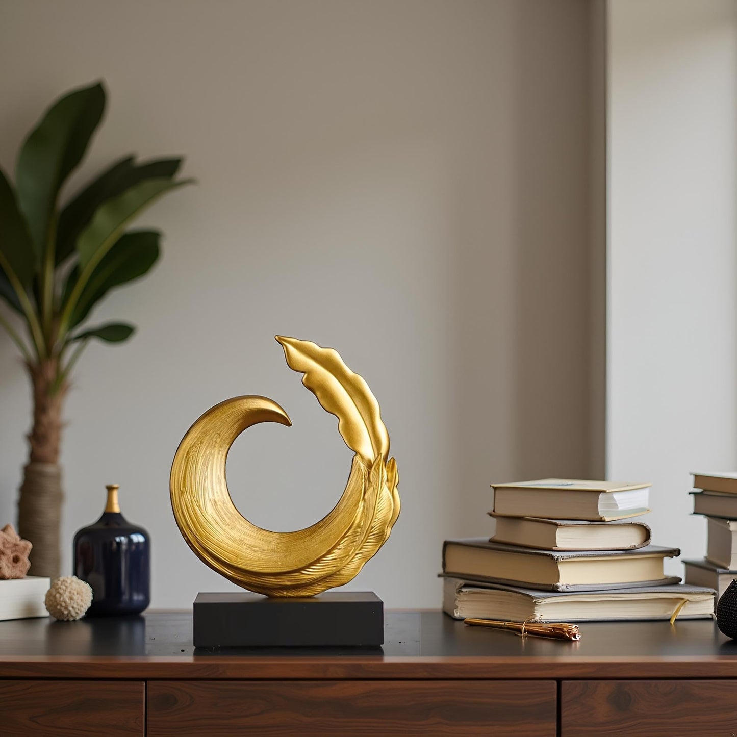 XYQXYQ Abstract Art Sculpture, Resin Gold Decorative Statue, Modern Blue Ornaments for Living Room, Decorativas Modernas for Coffee Table/Entryway/Office Collectibles (Gold)