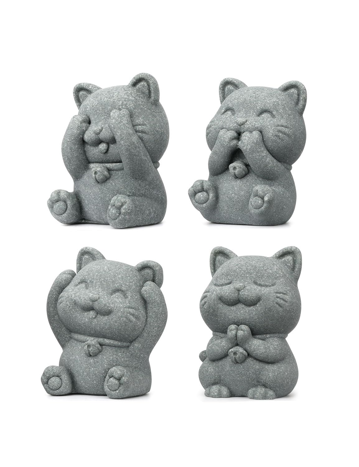 BEIZHAN 4 Piece Cute Cat Figurine Set, Sandstone See no Evil,Hear no Evil,Speak no Evil,Do no Evil Statues, Zen Desk/Garden Decor, Adorable Kitty Accents for Home Office