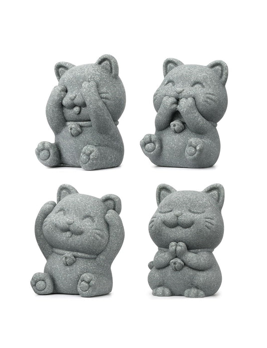 BEIZHAN 4 Piece Cute Cat Figurine Set, Sandstone See no Evil,Hear no Evil,Speak no Evil,Do no Evil Statues, Zen Desk/Garden Decor, Adorable Kitty Accents for Home Office