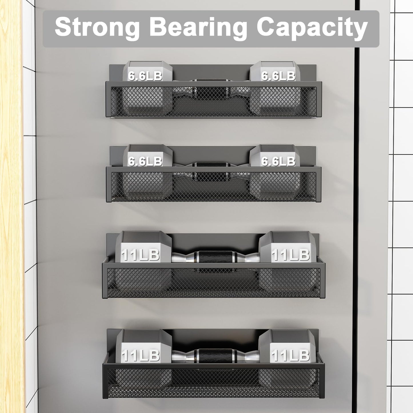 Aufworld Magnetic Spice Rack for Refrigerator, 4 Pack Magnetic Shelf, Fridge Magnet Organizer with Moveable 8 Hooks, Magnetic Fridge Shelf for Kitchen Organization and Storage (4 Pack)