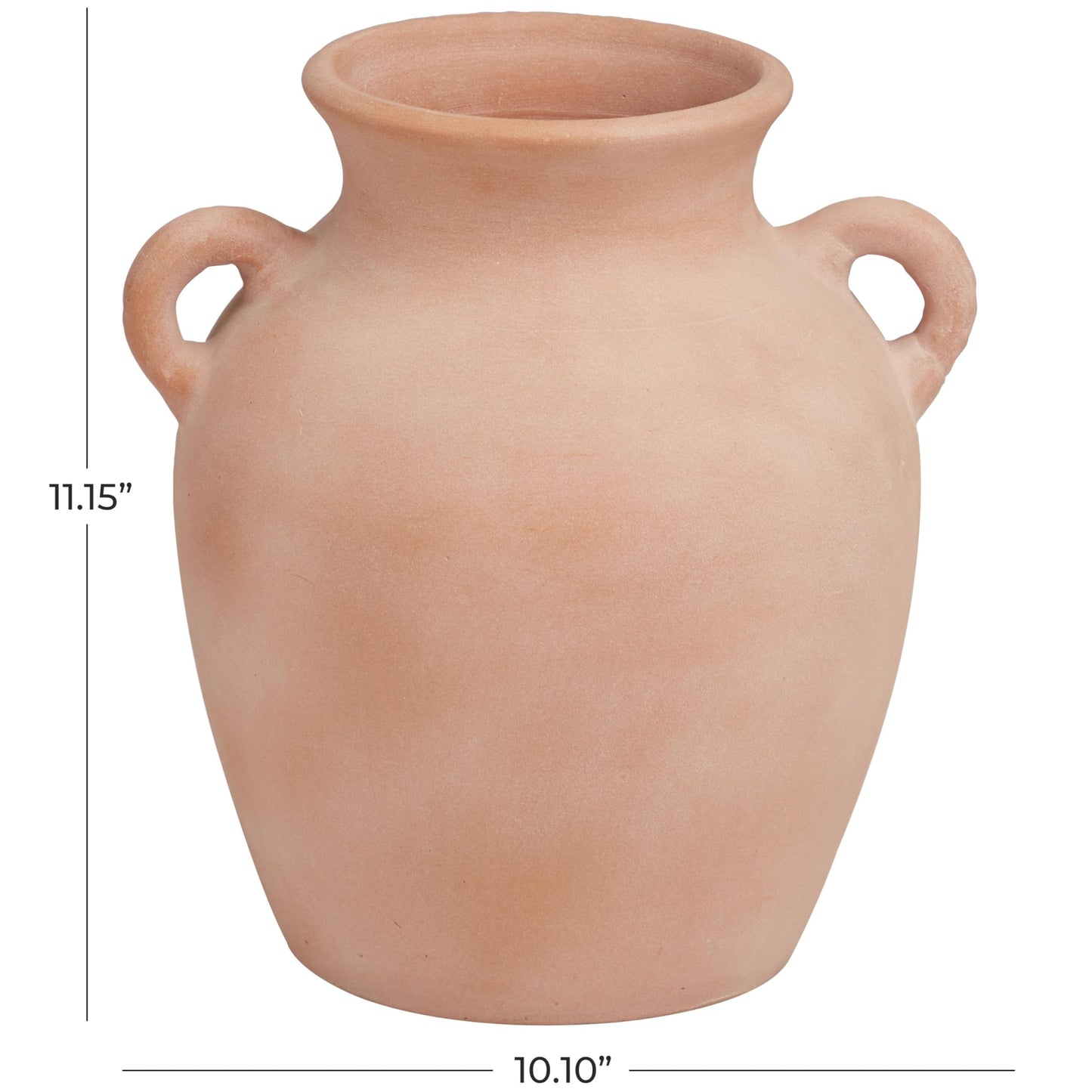 Deco 79 Ceramic Washed Terracotta Jug Vase with Handles, 10" x 9" x 11", Pink