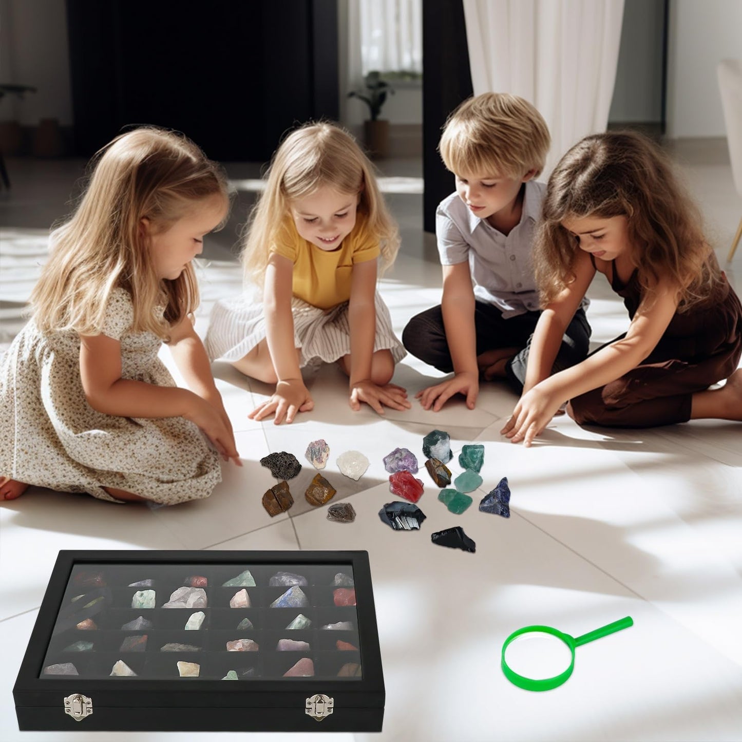 BTYCityMao Rock Collections Box for Kids - PU Leather Rock Display Case with 36 Grid - Storage & Display Shelf for Collectibles