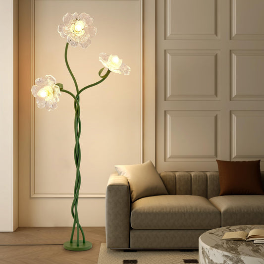Ecoillumix Flower Floor Lamp for Living Room, 3 Light Floor Lamps with Adjustable Gooseneck, Standing Lamp for Bedroom with 3 Color Temperatures, Tall Corner Floor Lamp for Living Room, Bedroom—Green