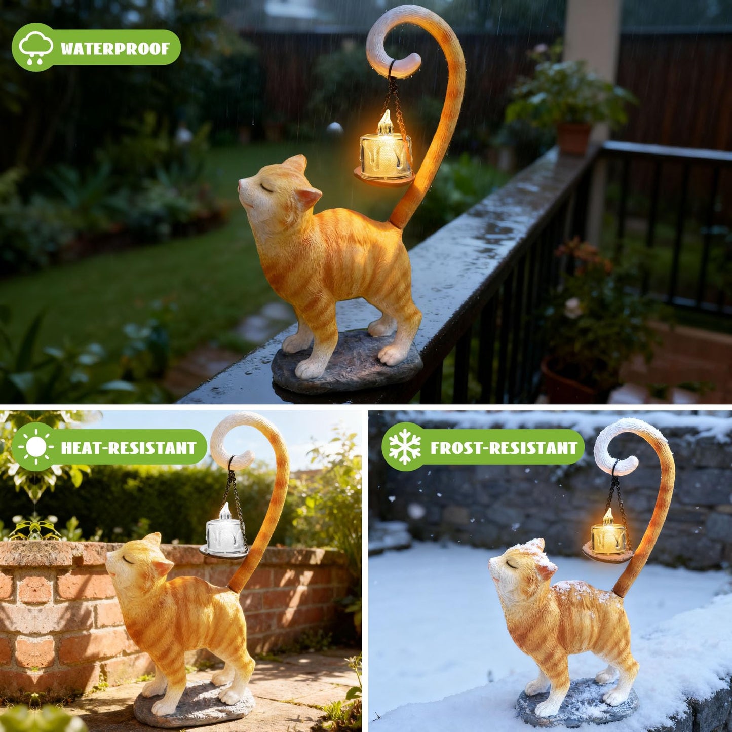 Standing Cat Garden Statue Candle Holder for Outdoor Garden Patio and Indoor Decor for Cat Lovers Women and Home Ambiance Orange
