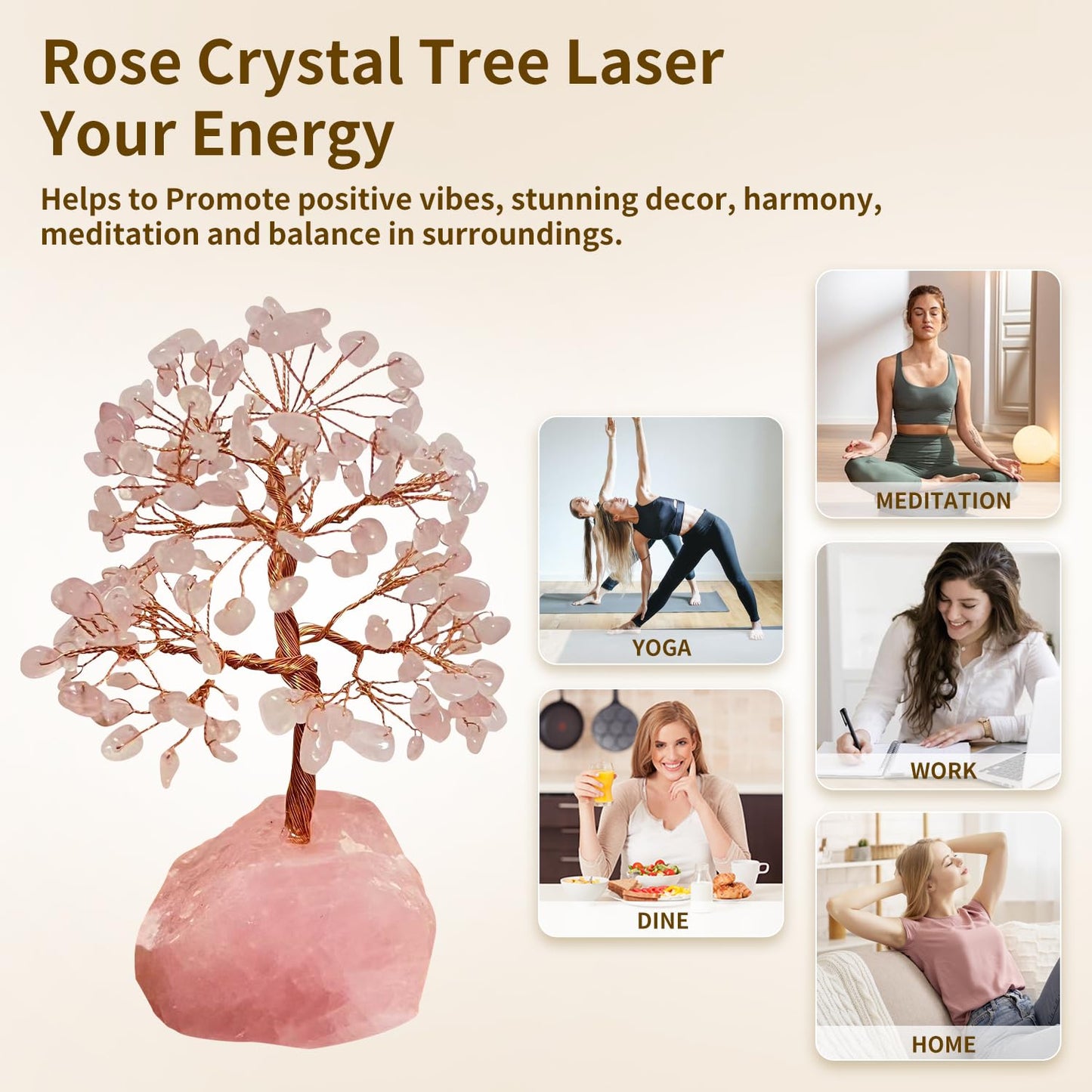 Rose Quartz Crystal Tree Birthday Gifts for Women,Crystal Tree of Life Sister Birthday Gifts for Mom,Home Decor Office Desktop Décor,Healing Crystals Ener,Feng shui,Money,Good Luck(Pink)