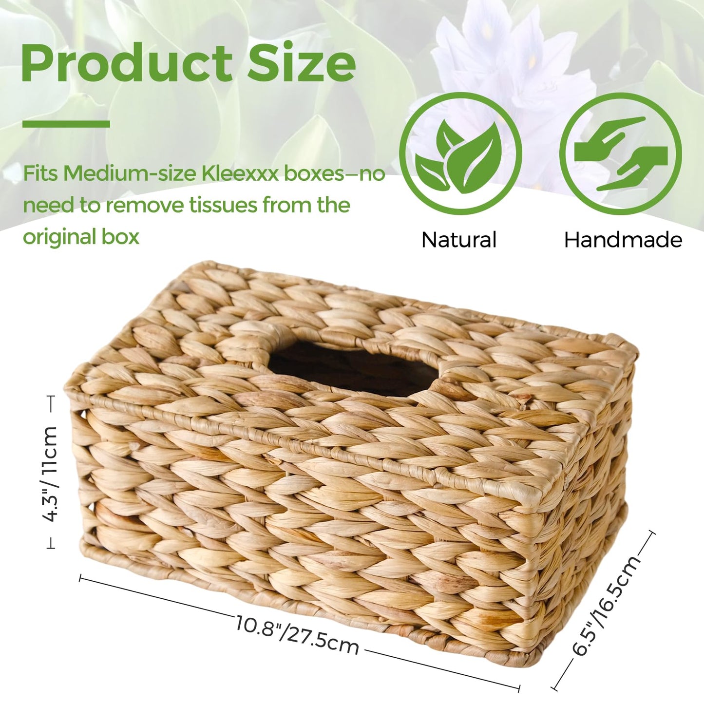 Rectangle Wicker Tissue Box Cover Fits 120-Count (3-Ply) / 160-Count (2-Ply) Boxes, Natural Rattan Woven Facial Tissue Holder, Decorative Tissue Box Holder for Bathroom, Living Room, Office & Desk