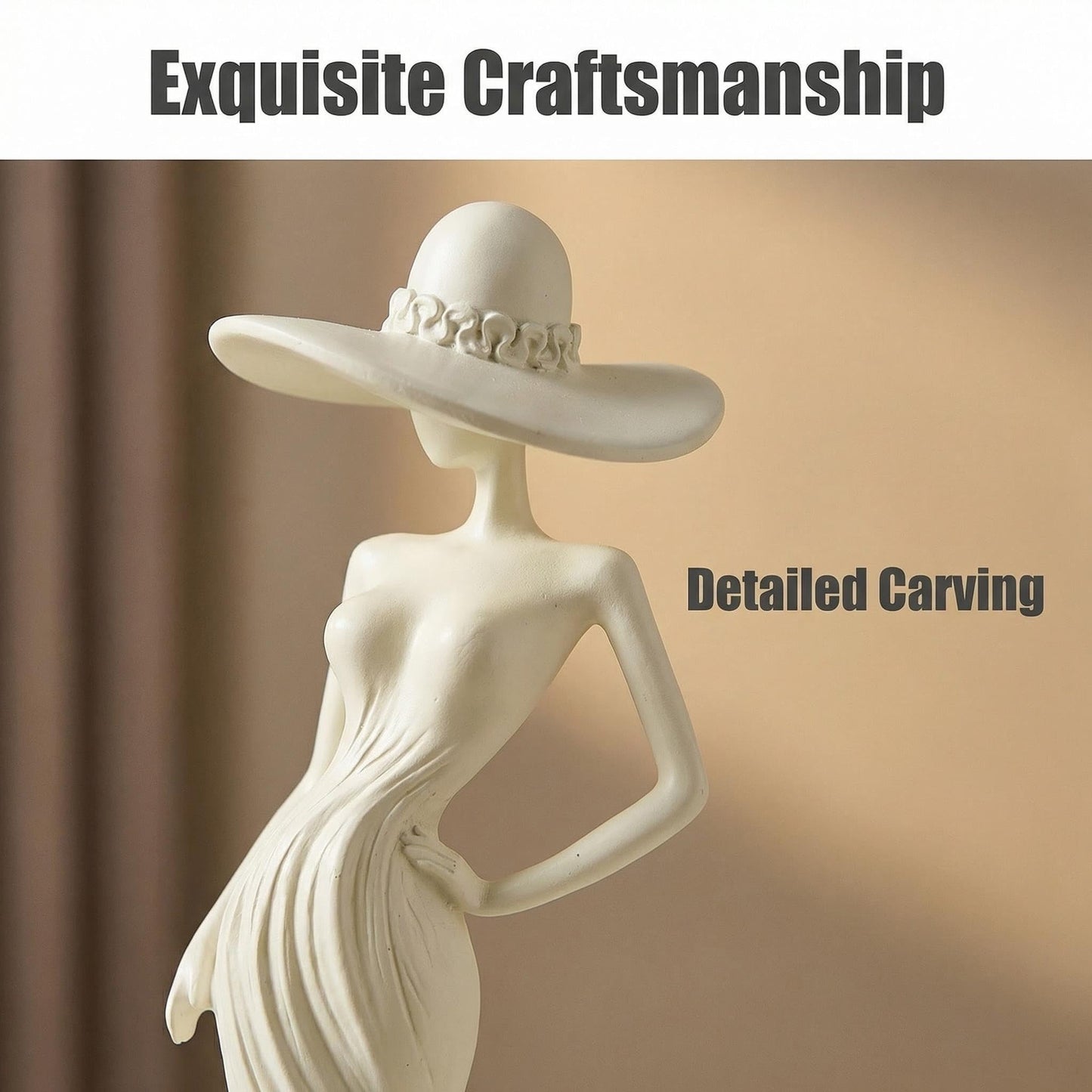 FelyHos 10.2" Cream Resin Elegant Lady Figurine Modern Art Sculpture Decor
