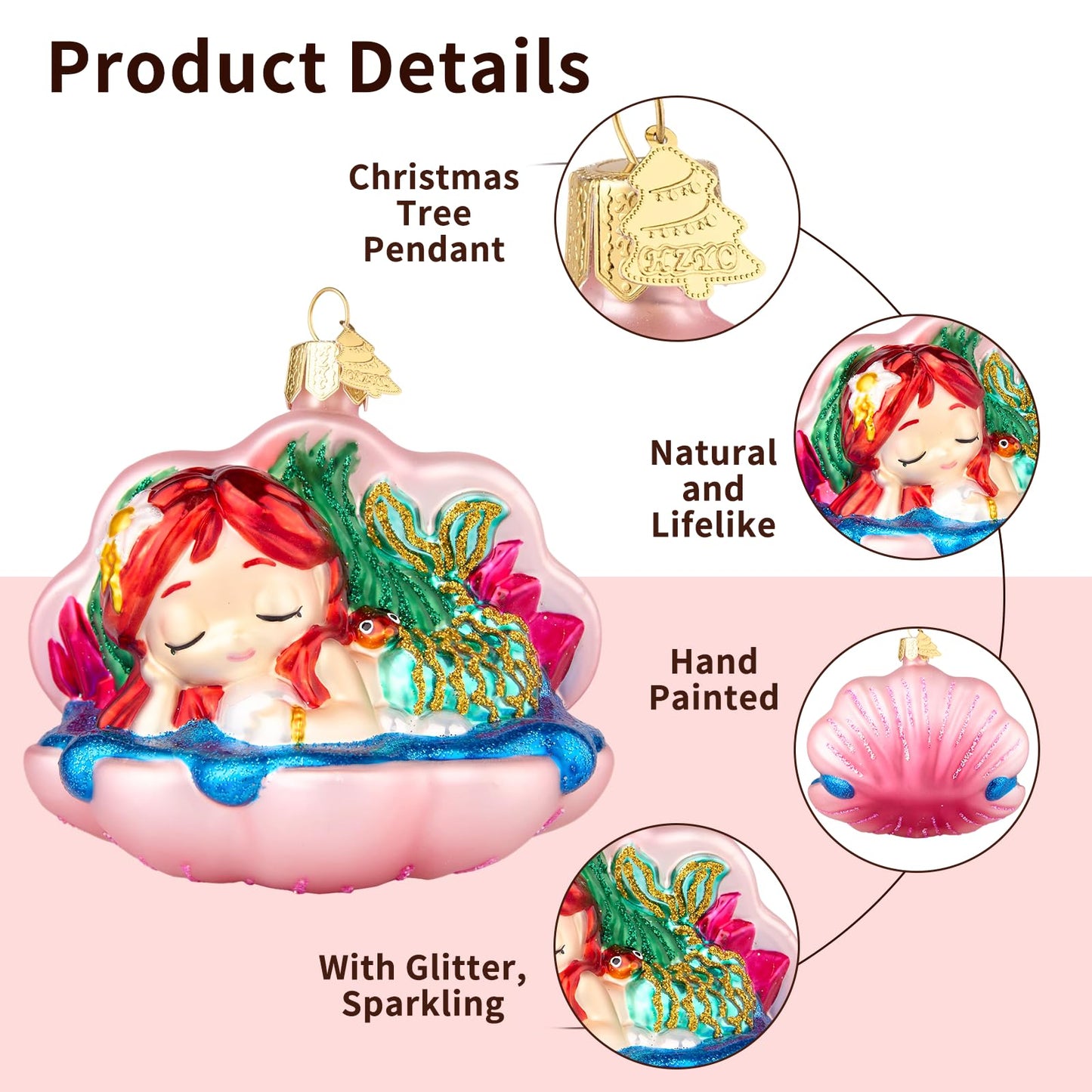 Hzyc Christmas Ornaments,Glass Mermaid Ornament,Christmas Tree Decorations