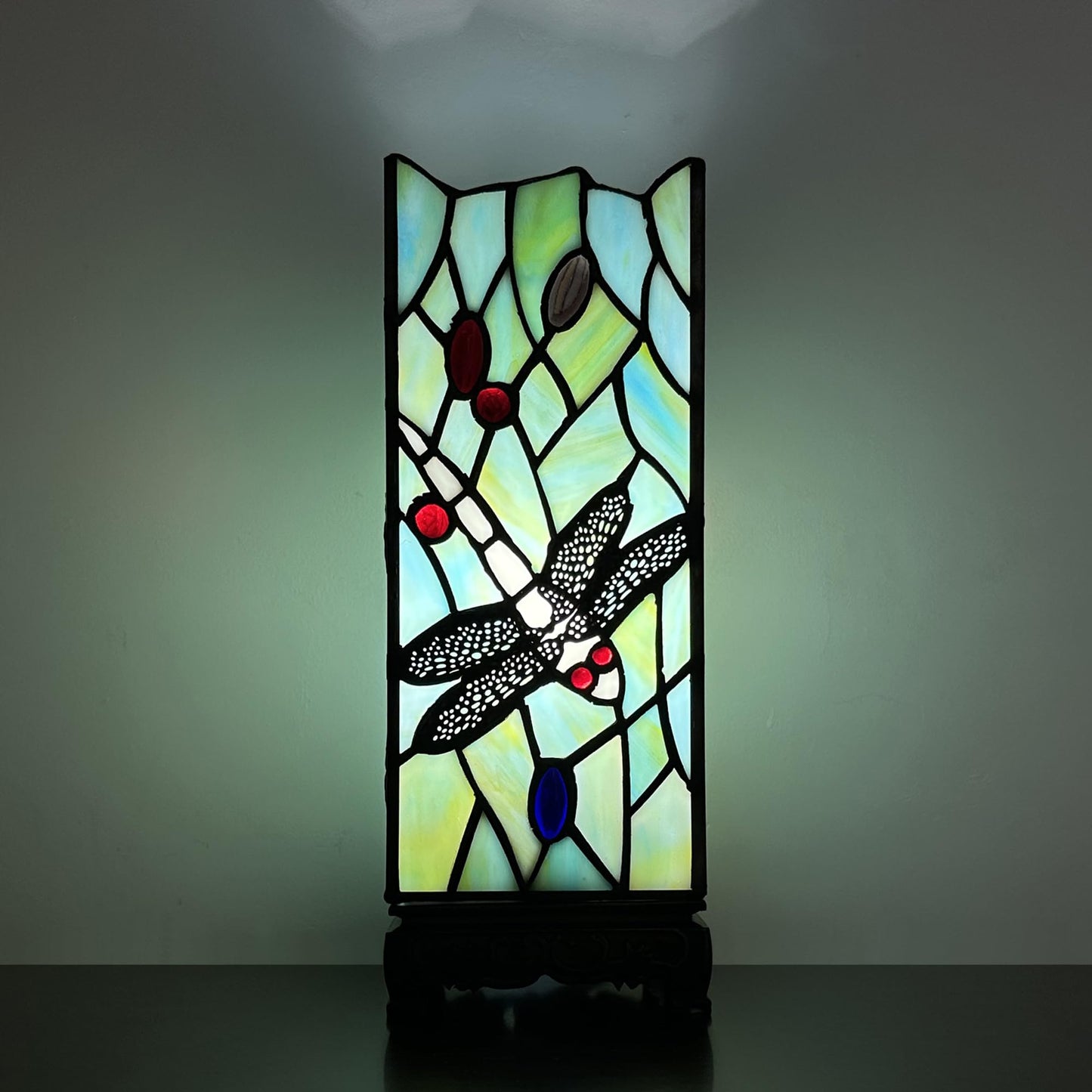 ZYLINX Small Tiffany Lamp Sea Blue Dragonfly Style Stained Glass Table lamp