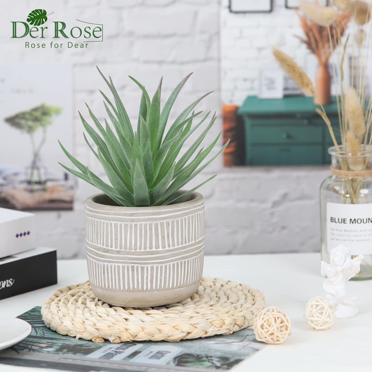 Der Rose Bundle of Fake Succulents Plants and 4 Packs Fake Plants for Room Home Office Shelf Decor