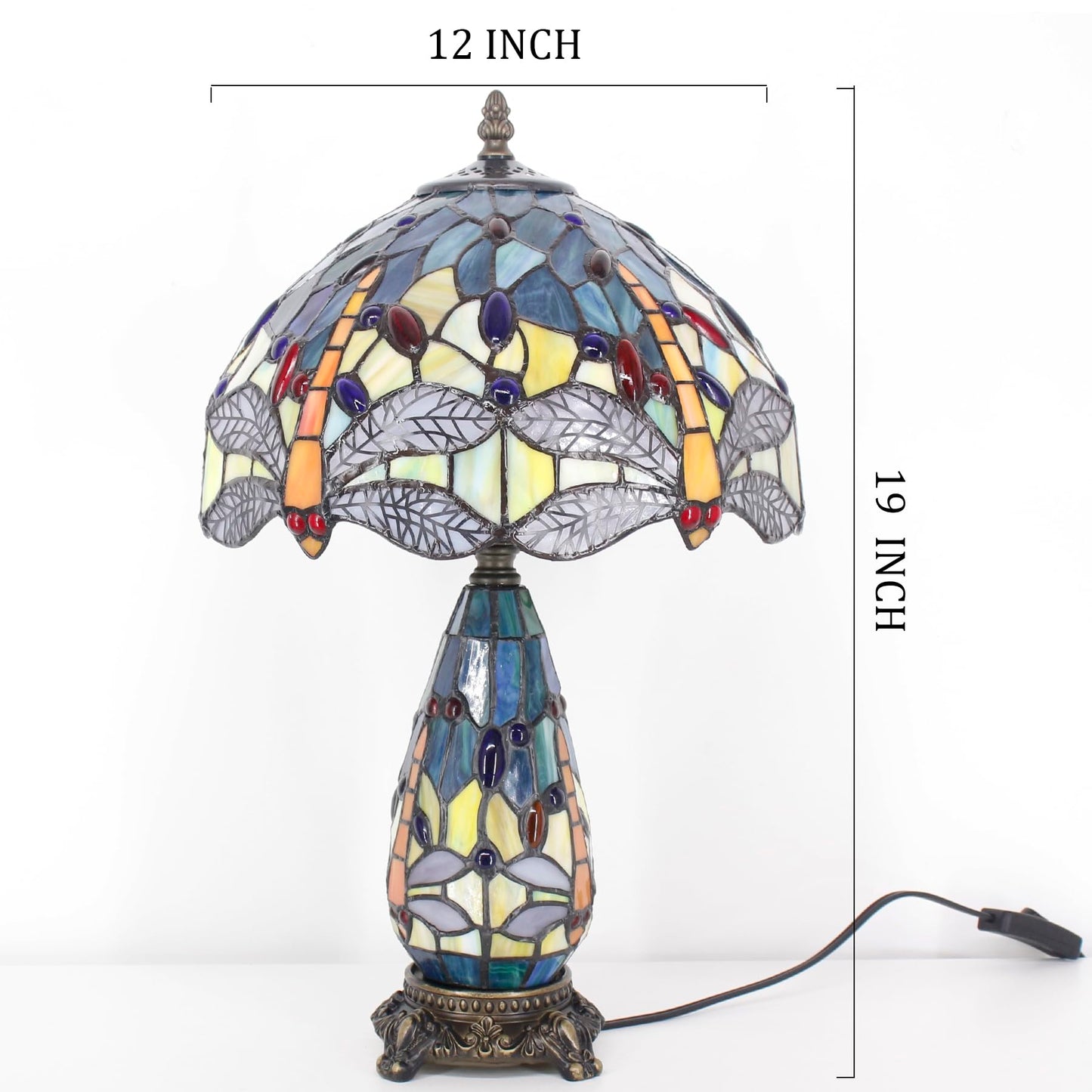 TCODTPOL Tiffany Stained Glass Table Lamp 12X19 Inches Blue Yellow