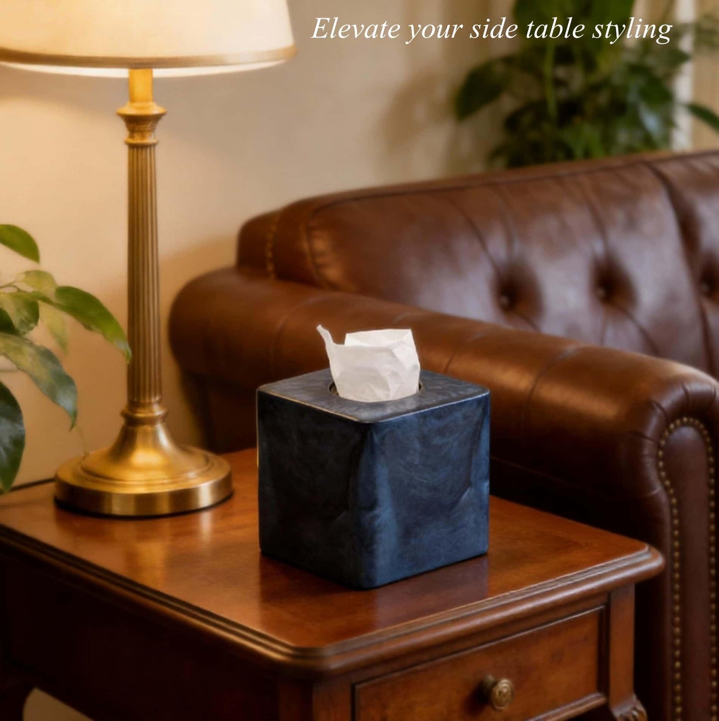 Navy Blue Pearl Swirl Square Tissue Box Cover Holder with Open Bottom.Modern Resin Tissue Box Cube Dresser Accessories for Bathroom Livingroom Kitchen Office,Home Decor Gifts