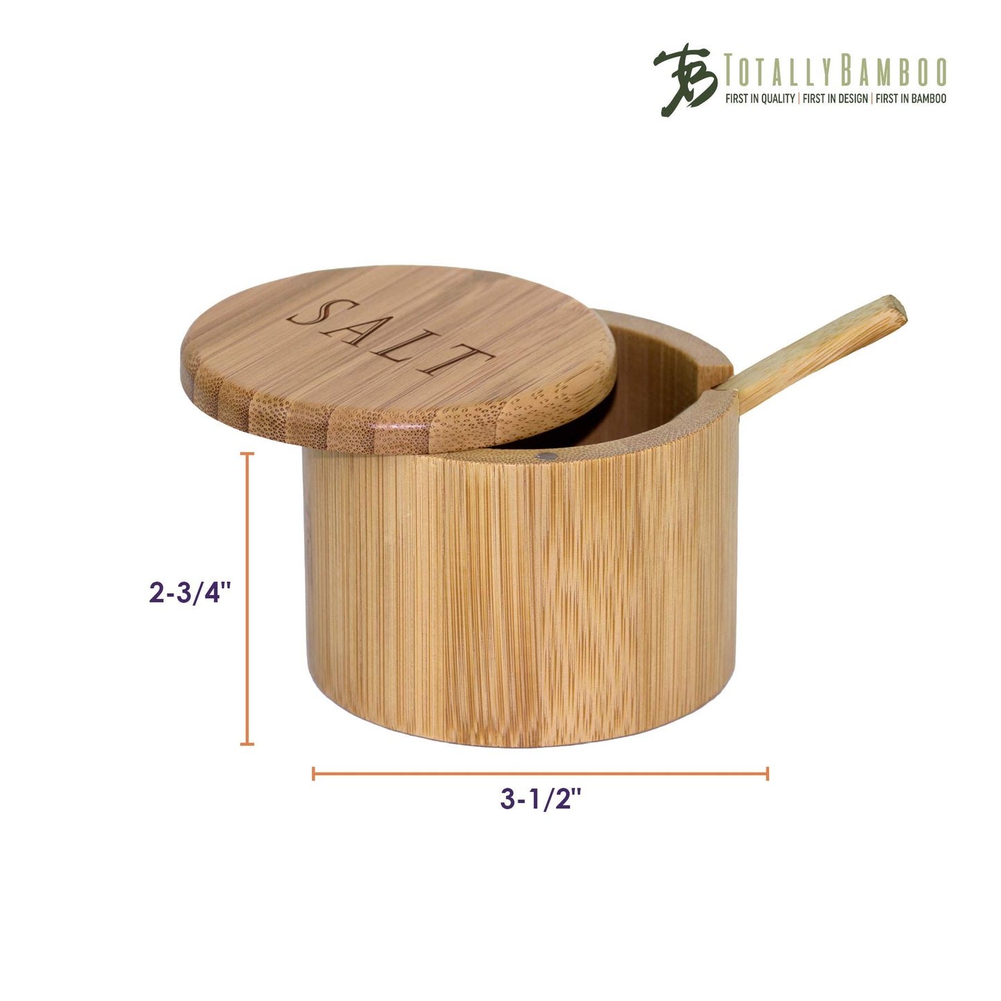 Totally Bamboo Salt Cellar Bamboo Storage Box with Magnetic Swivel Lid, 6 Ounce Capacity, Engraving on Lid, Includes Salt Spoon