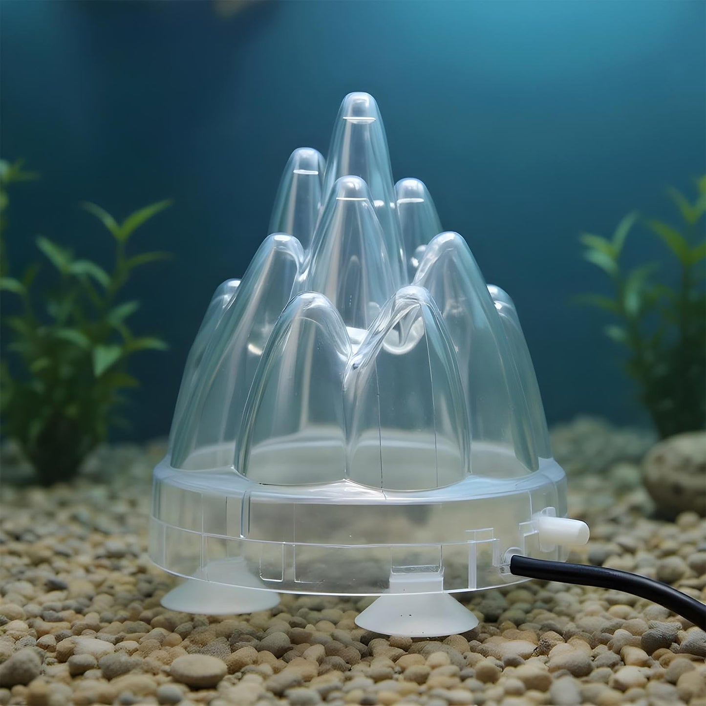 Aquarium Volcano Decoration - LED Light Sculpture, Bubble Rock Air Stone Design | Volcanic Style Tank Ornament For Oxygen Effect Fish Environment, Decorative Piece For Saltwater Freshwater Turtle Bowl