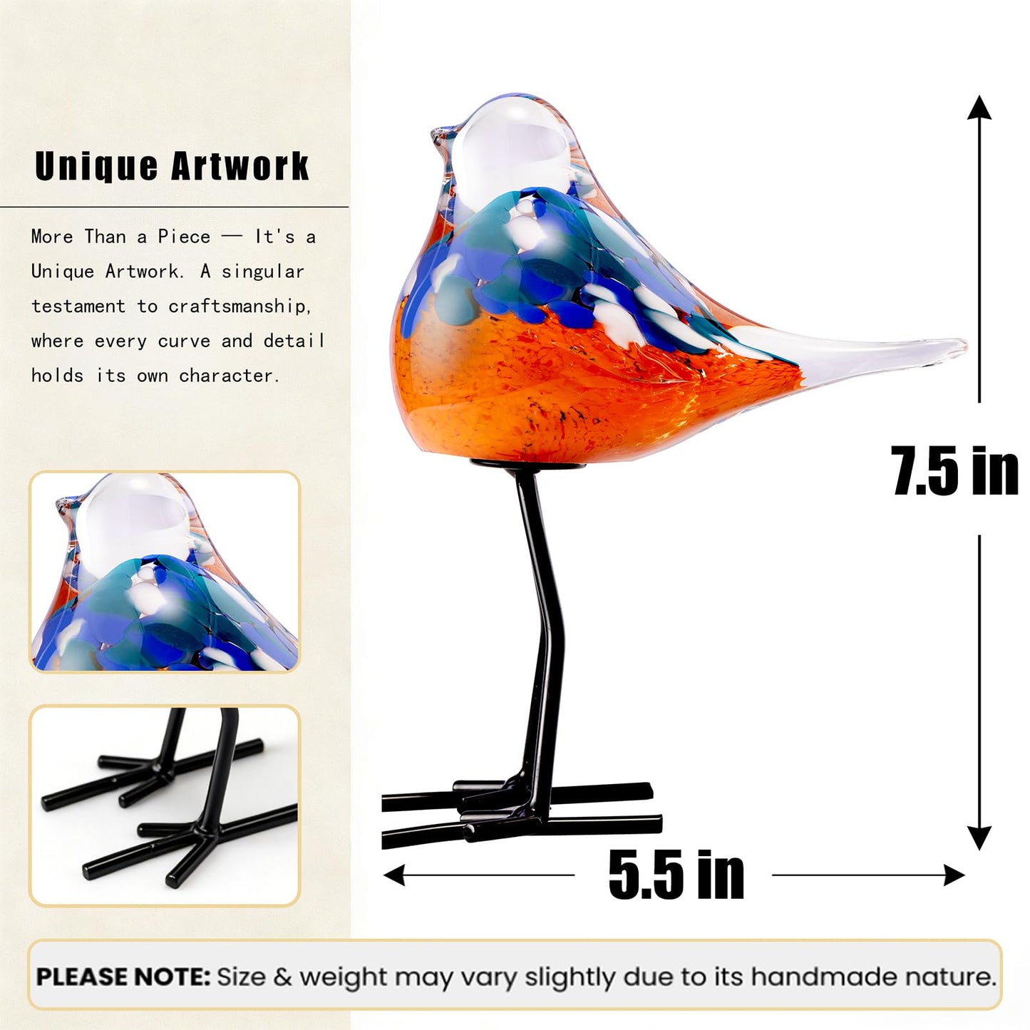 ORRFIDDY Glass Bird Figurines Art Collectible Ornaments Statue Figurines Modern Handmade Sculpture Home Decor