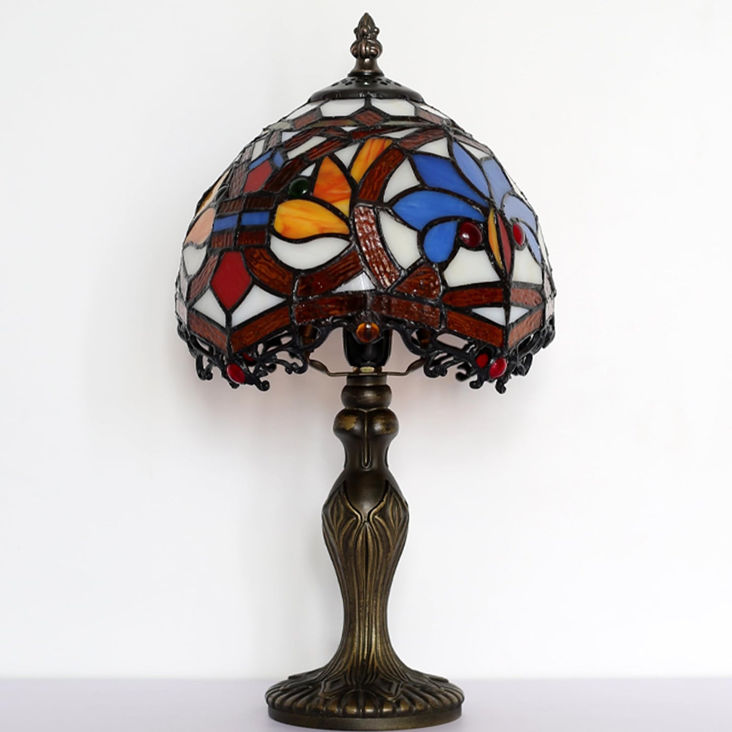 LUSTIX Small Tiffany Table Lamp Stained Glass Lamp Yellow Phoenix Style