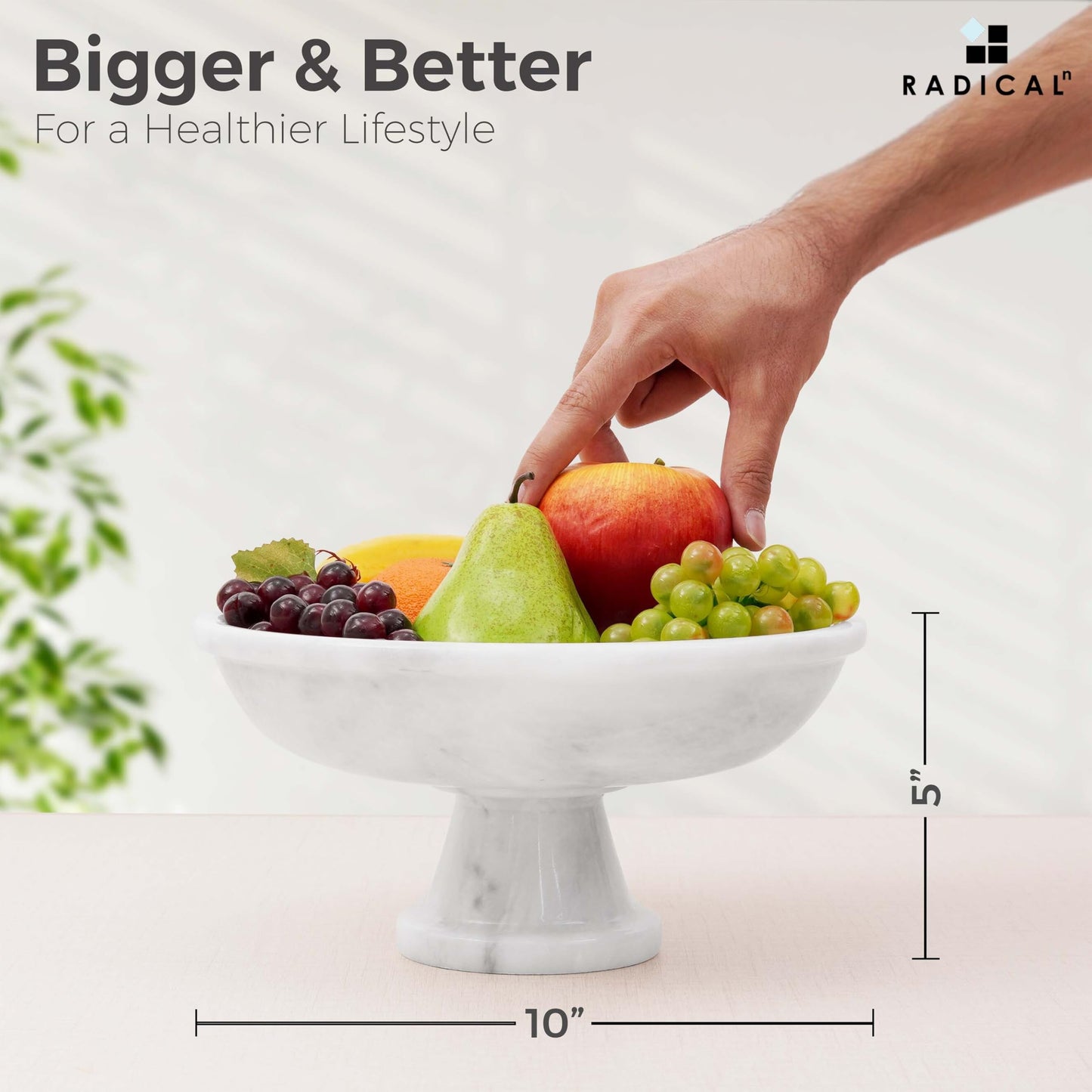 Radicaln Marble Fruit Bowl 10" Inches White Handmade Candy Bowl For Entryway Table, Ideal Decorative Bowl, Serving Bowl and Fruit Holder For Dining Table Centerpiece