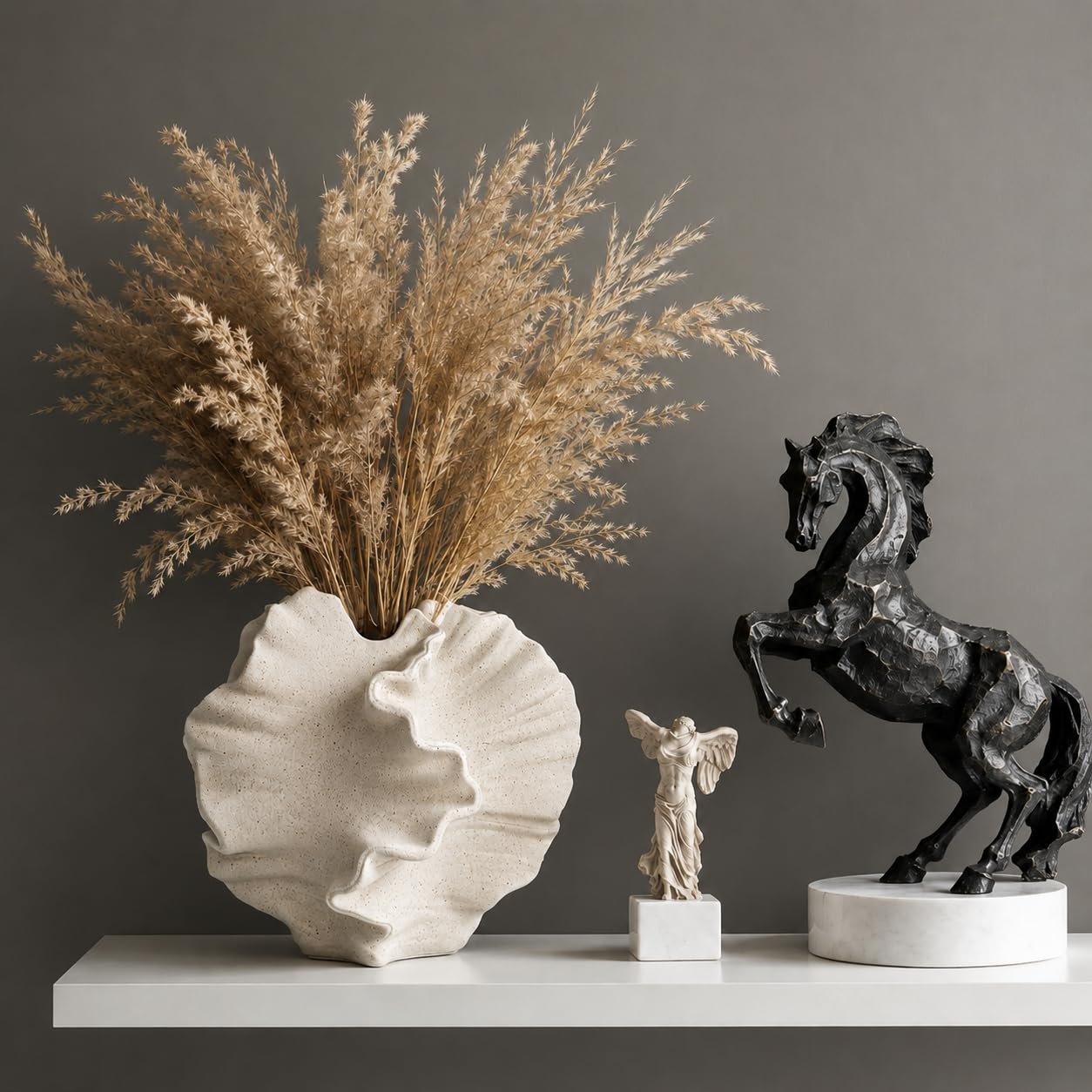 Betiura Ceramic Vase, Modern Sculptural Textured Vase, Beige Abstract Flower Vase for Home Decor, Living Room, Coffee Table, Shelf, Office, Centerpiece