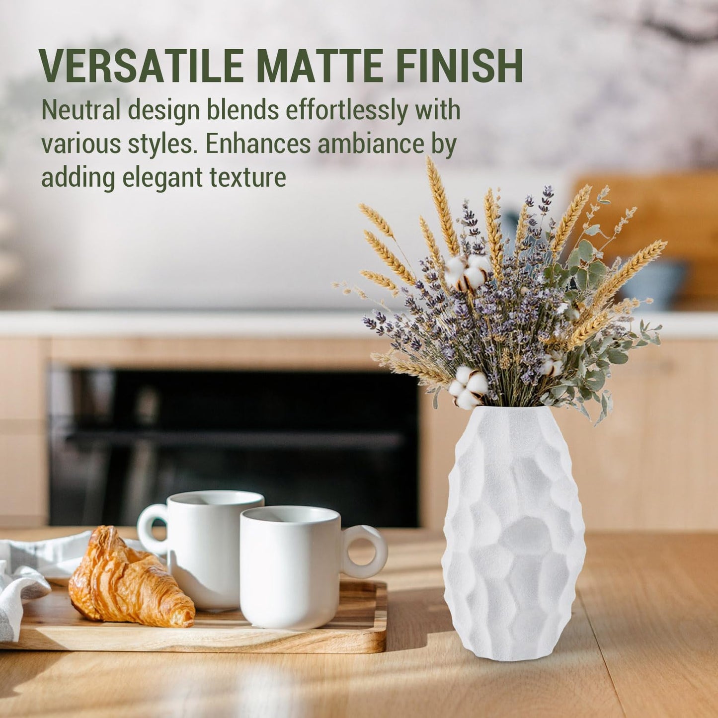 MyGift Modern Textured Matte White Ceramic Vase – Embossed Organic Design Decorative Flower Vase for Tabletop, Shelf, or Mantel Display