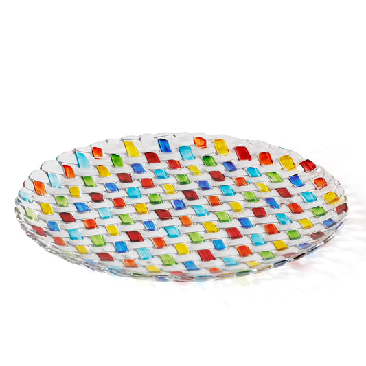 MAGCOLOR Hand Painted Colorful Round Woven Crystal Glass Decorative Plate 10.2 Inch-Diameter.