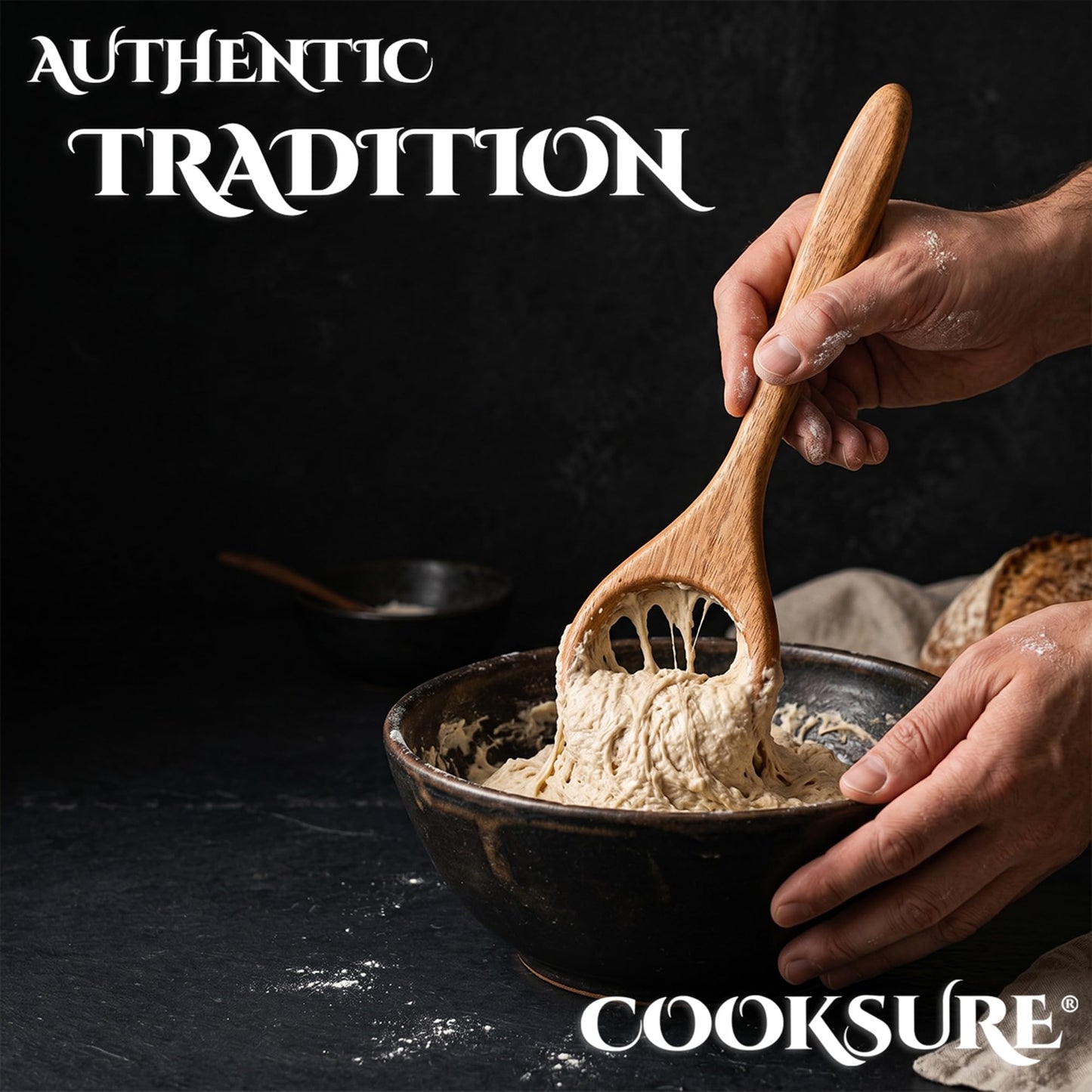 COOKSURE Danish Dough Whisk for Sourdough Bread – 13 Inch Bread Whisk with Wooden Handle – Smoothly Sturdy for Heavy Dough Baking, Swedish Dough Whisk Tool