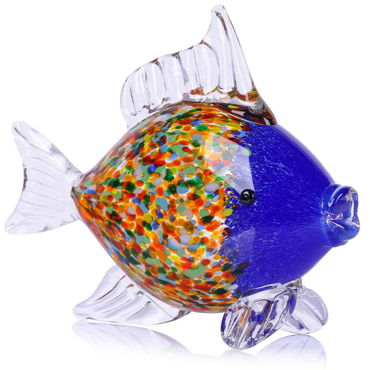 oliruim Colorful Blown Glass Fish Figurine – Blue Art Animal Sculpture for Ocean Coastal Home Decor, Handcrafted Glass Fish Ornament for Tabletop, Shelf, or Aquarium Theme Display (G)