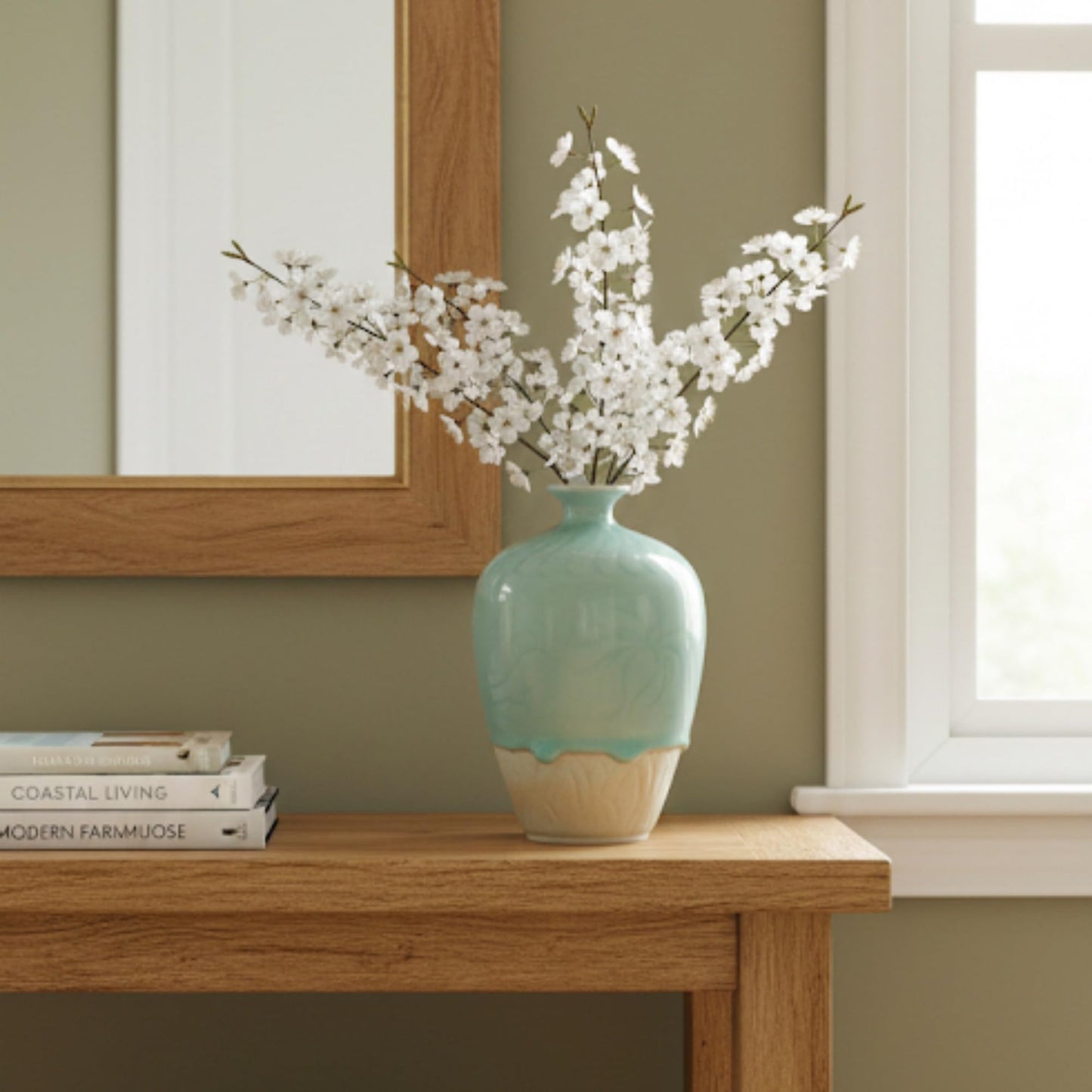 Flower Vase, 7” Handmade Celadon Bud Vase, Jade Green Ceramic Vase for Shelf Decor, Japandi Decor, Small Vase for Single Stem, Anniversary Present for Wife