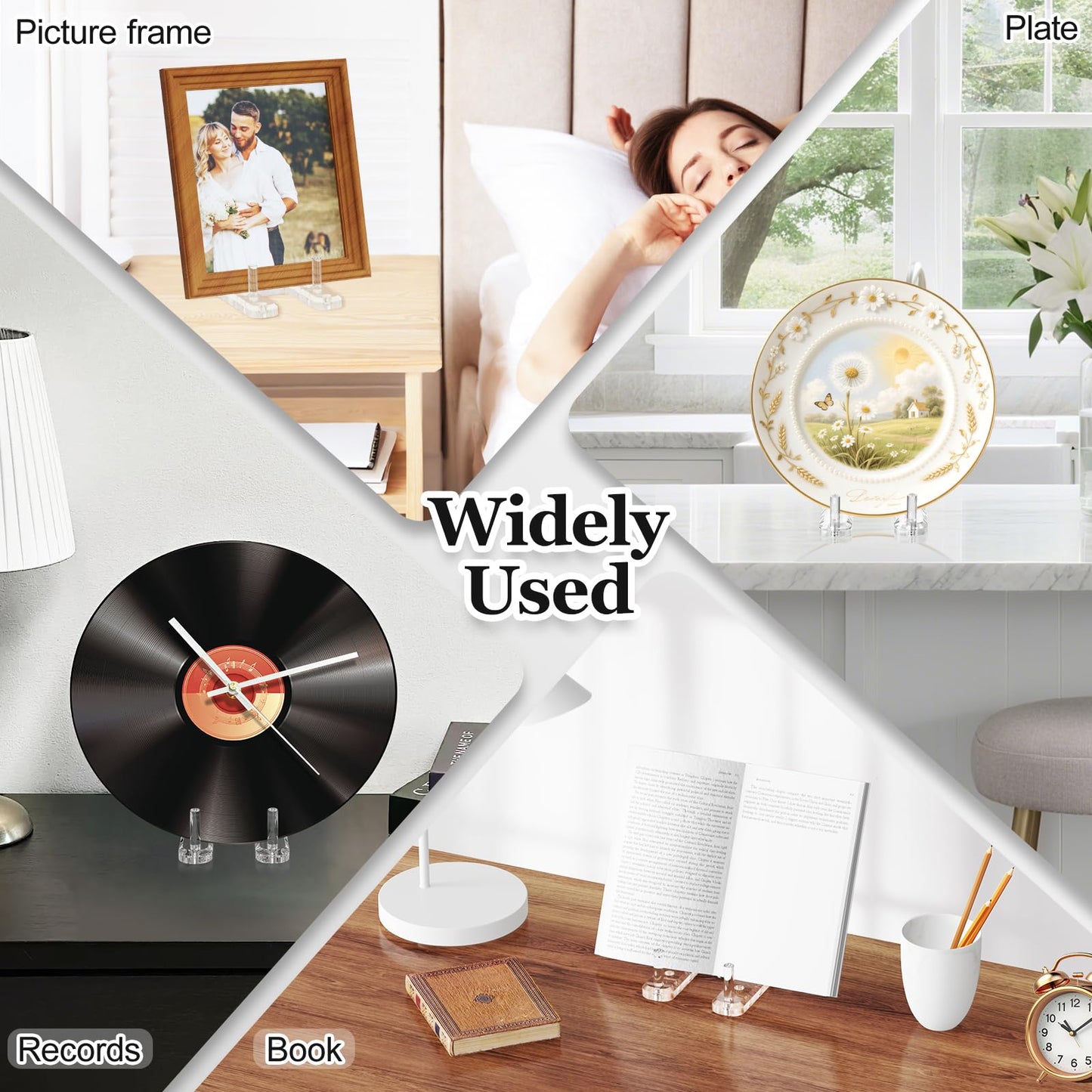 FODIENS Plate Stands for Display, 1 Pack Clear Acrylic Display Easel with Adjustable Pegs for Decorative Plate, Books, Records, Plaque, Picture Frame, Platter Tabletop Art (1-Pack)