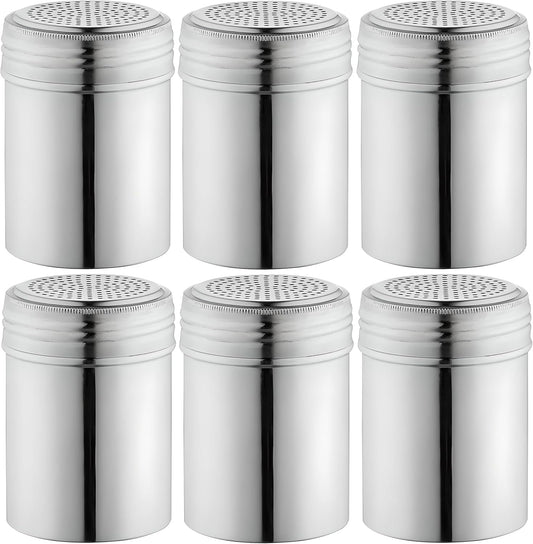 OCS Parts Set of 6 Stainless Steel Dredge Shakers | Without Handles | 10 Ounce Stainless Steel Salt, Pepper, Powdered Sugar an Spice Shakers for Home and Commercial Kitchens