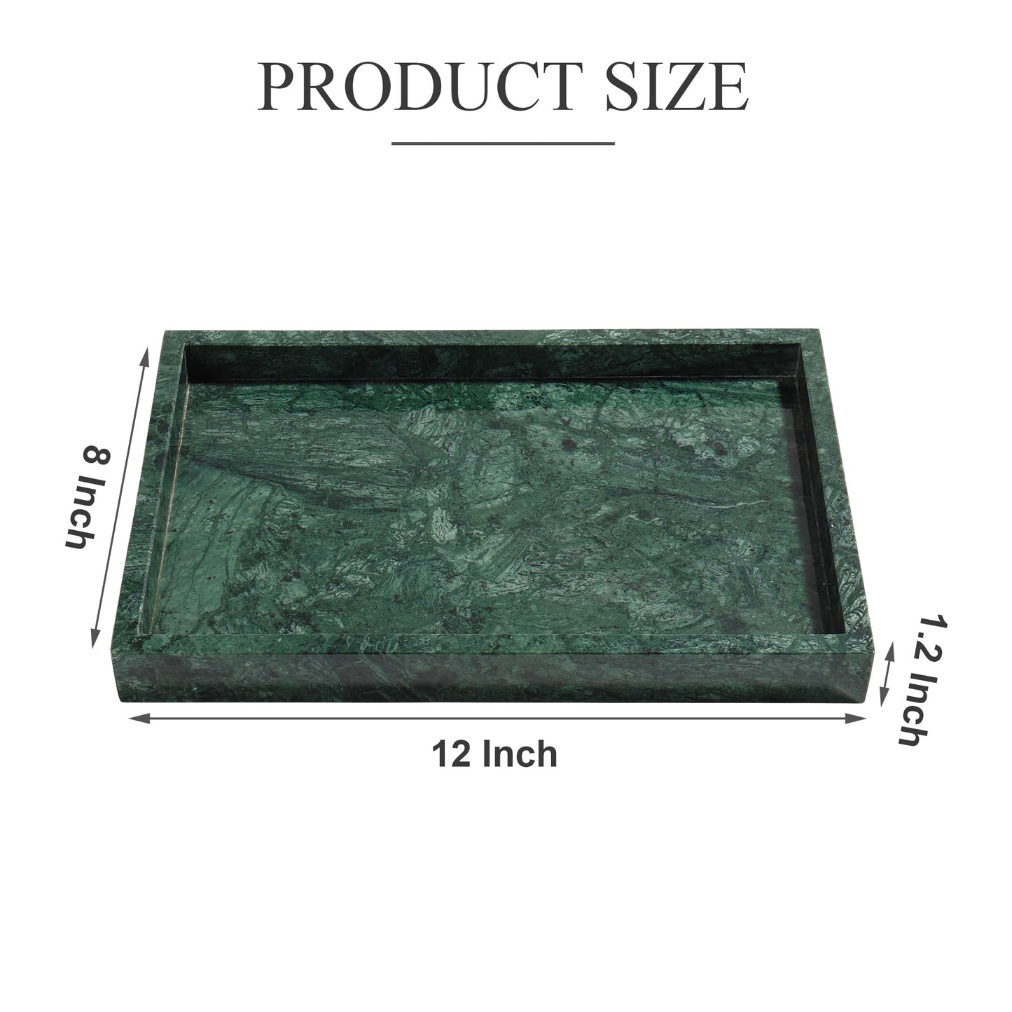 YMXYJM Real Natural Marble Tray for Bathroom, Genuine Marble Stone Vanity Tray, Luxury Storage Trays for Kitchen, Vanity, Home Decor, Dresser, Non-Resin/Non-Ceramic, 12"x 8"x 1.2", Dark Green