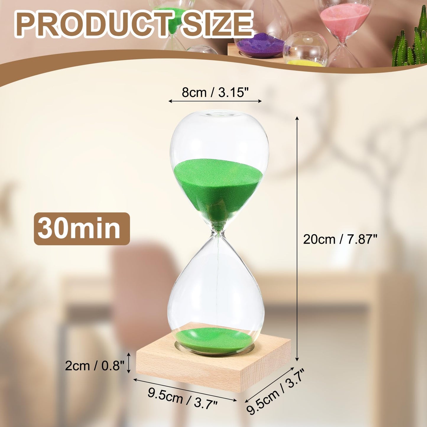 PATIKIL 30 Minutes Sand Timer, Sand Watch with Wood Base Hour Glass Sandglass Timer Clock for Living Room Home Office Restaurant Decoration, Green