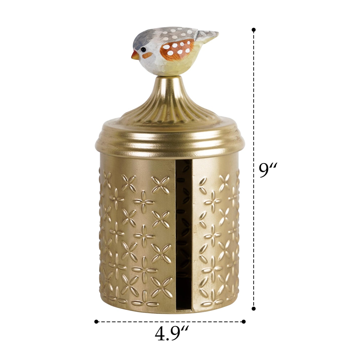 HOME PALETTE Gold Roll Tissue Box Holder for Bathroom Decorative Round Roll Toilet Paper Organizer Dispenser with Lid Easy-Refill for Tabletop, Office, Vanity, Flower Pattern Embossed