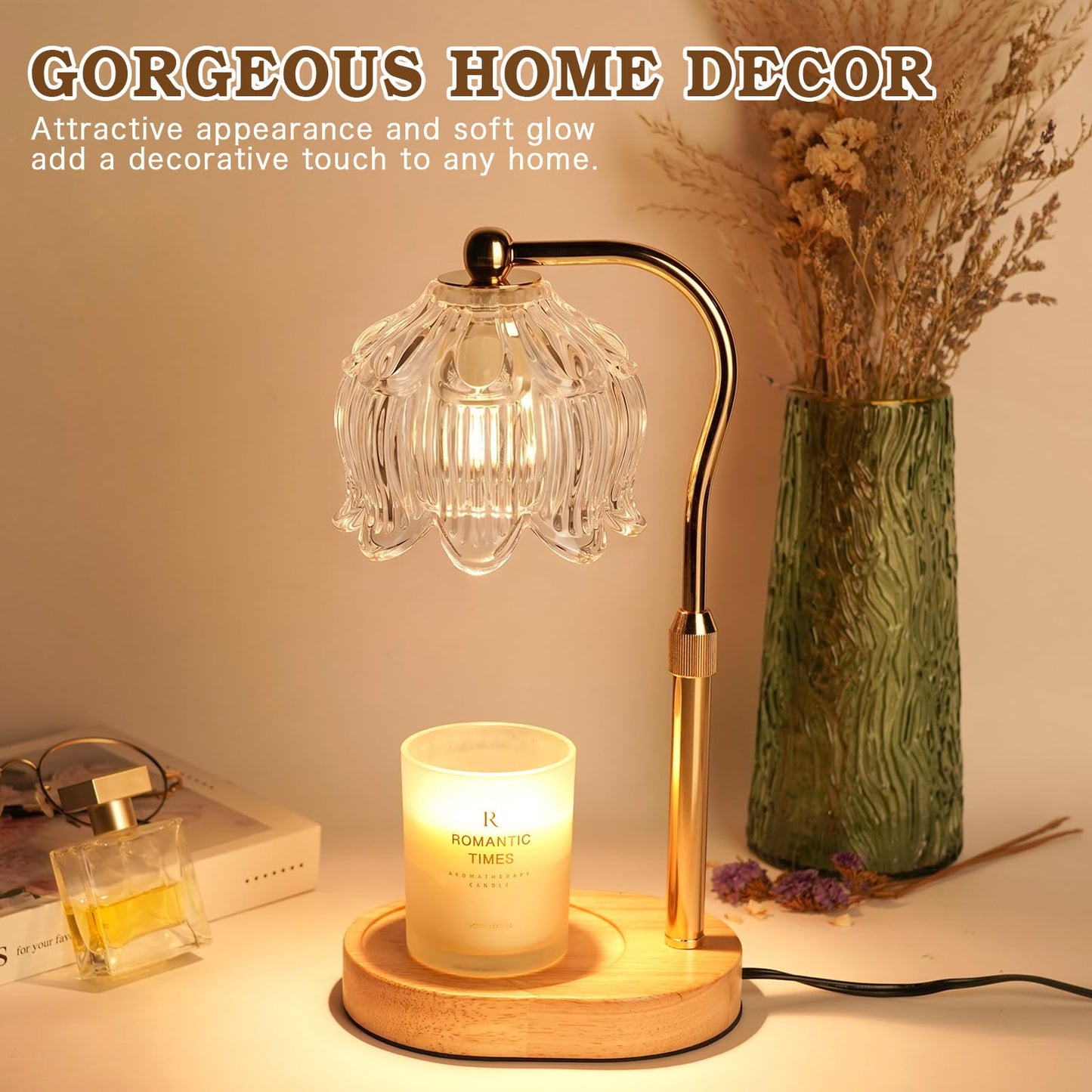 Funistree Flower Candle Warmer Lamp with Timer, Dimmable Candle Lamp Warmer, Christmas Birthday Gifts for Women Mom Her, Housewarming Home Decor, Lotus Wax Warmer for Yankee Candles - Crystal Clear
