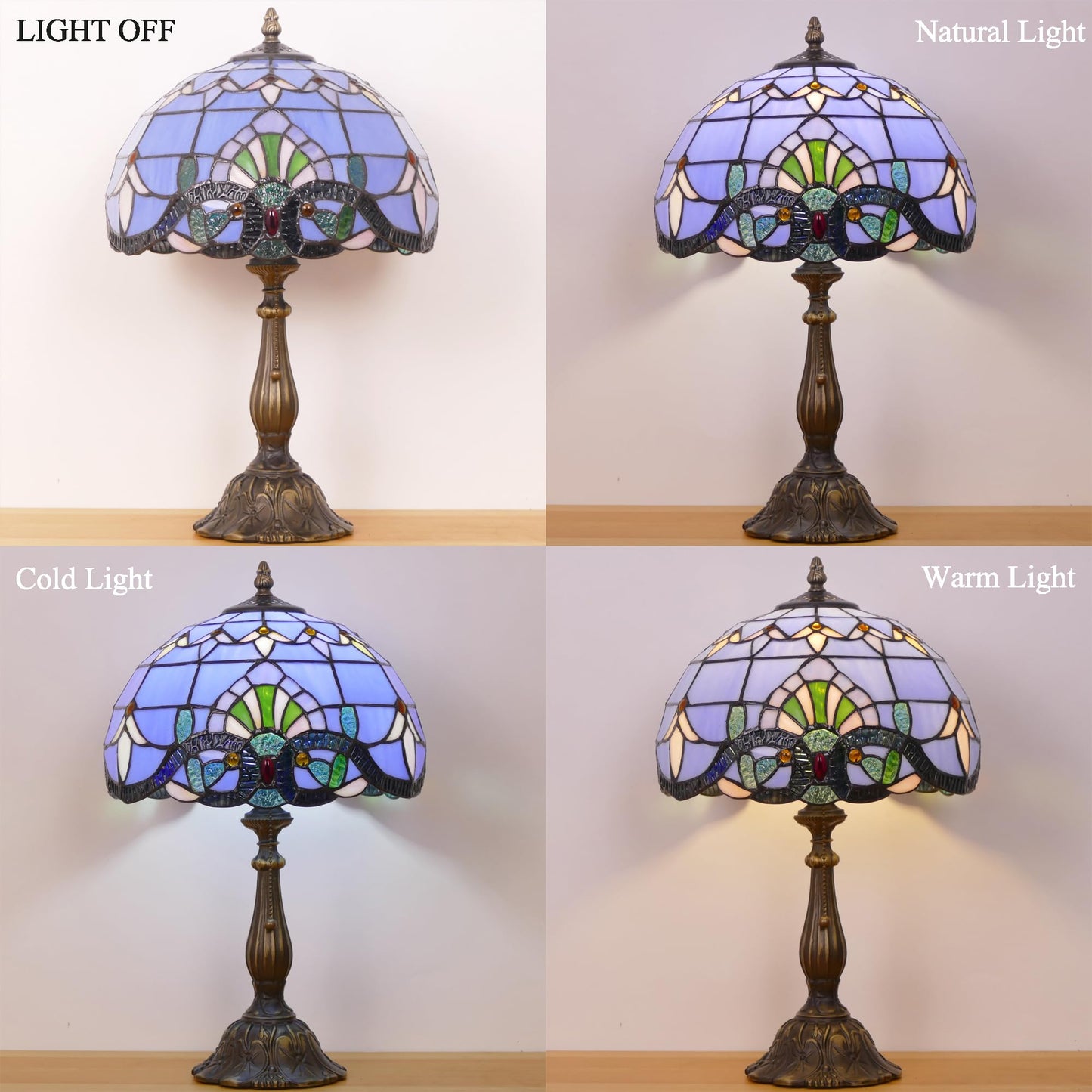WFAYNTIFL Tiffany Table Lamp Stained Glass Baroque Style Shade W12H19 Inch