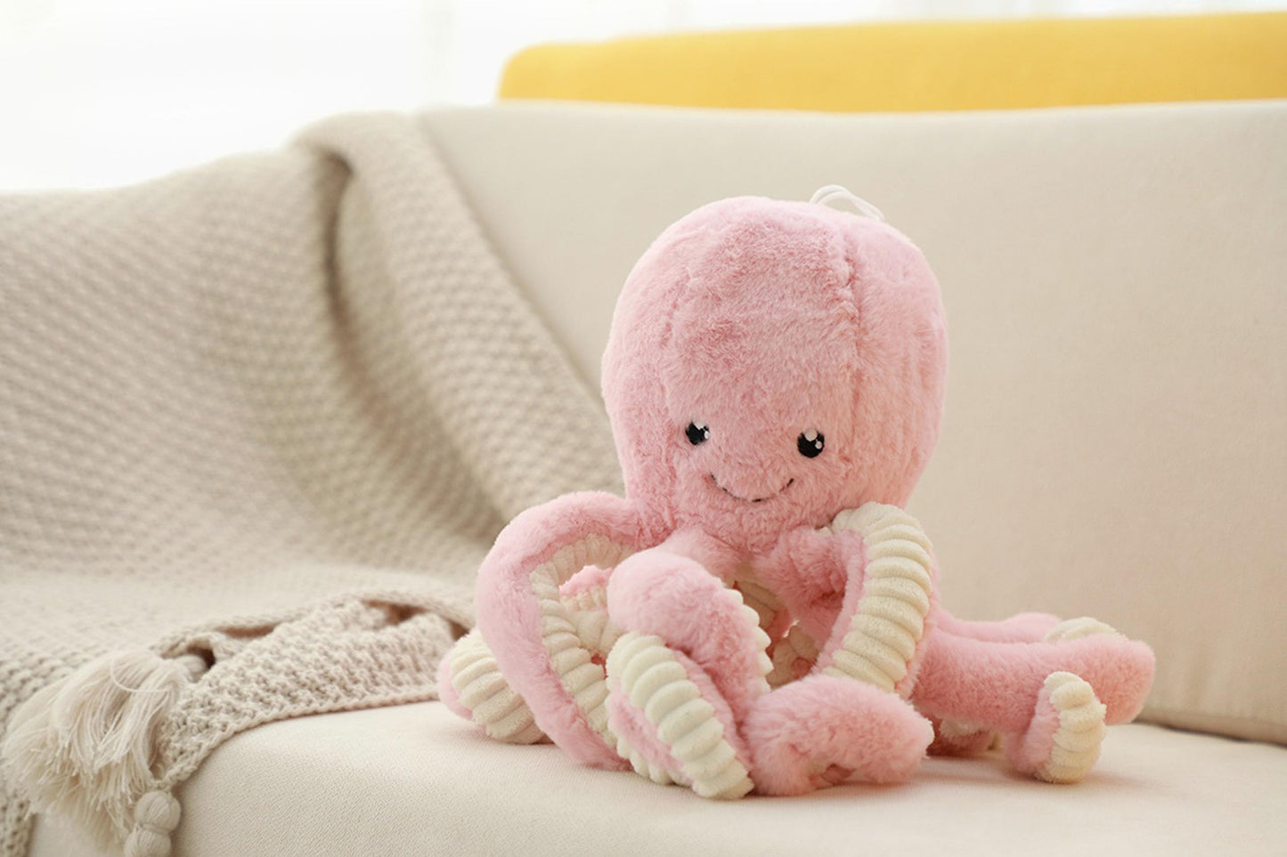 Maxpetus Cute Plush Octopus Stuffed Toy Pillow - Soft Kids' Cushion for Toddler Bed & Playroom，Soft Marine Animal Decorations (Light Pink, 15.7 inch)
