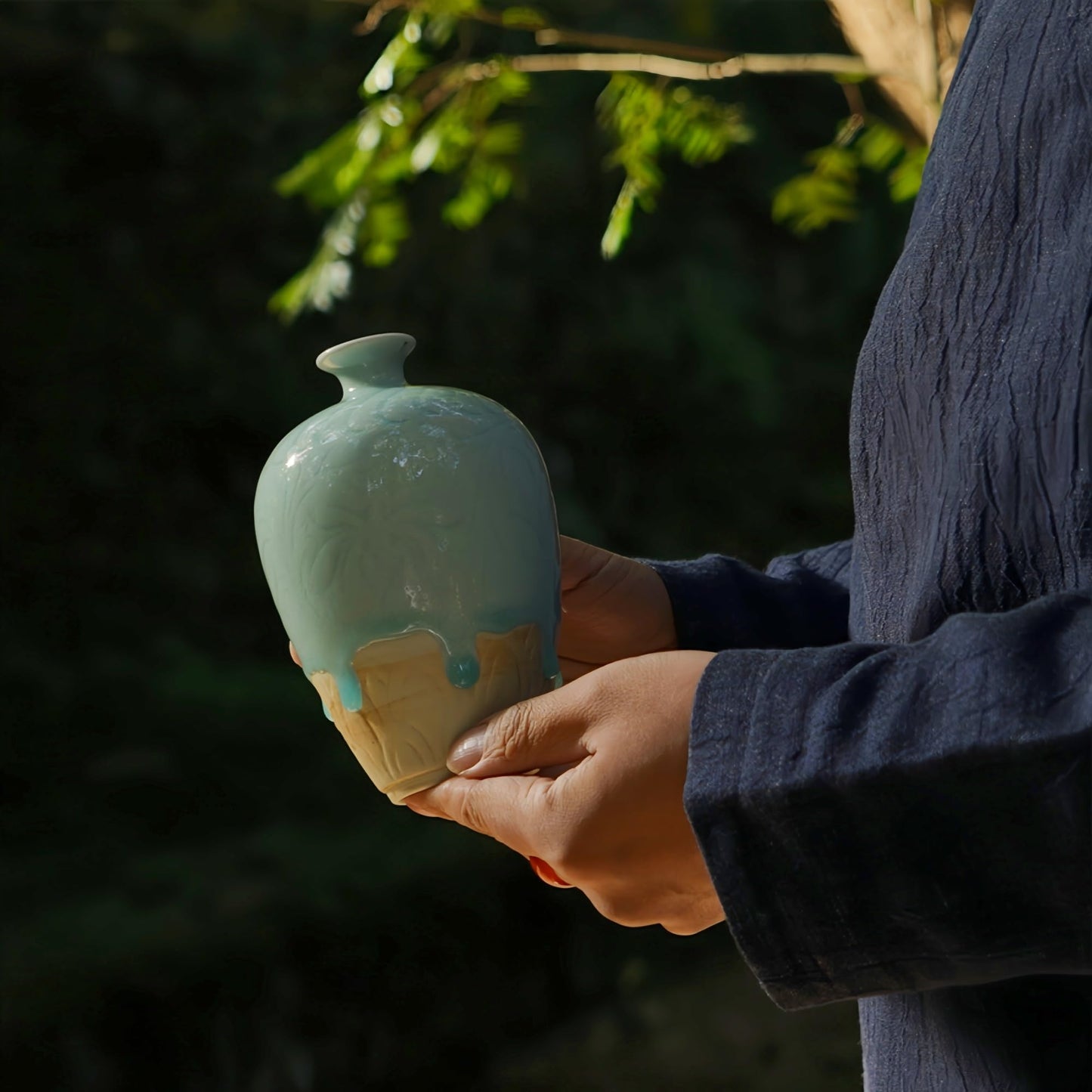 Flower Vase, 7” Handmade Celadon Bud Vase, Jade Green Ceramic Vase for Shelf Decor, Japandi Decor, Small Vase for Single Stem, Anniversary Present for Wife