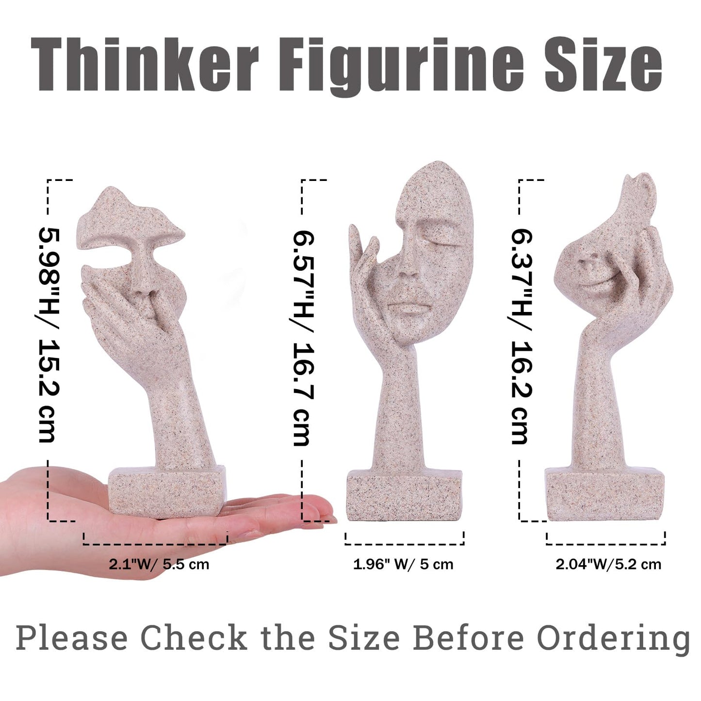 oliruim 3 Pcs Thinker Statue - Resin Art Abstract Home Accent Figurines for Decor Apartment Bookshelf Floating Shelf Living Room Coffee Table Office Desk Counter Decor (3 Pcs Sandstone, 6")
