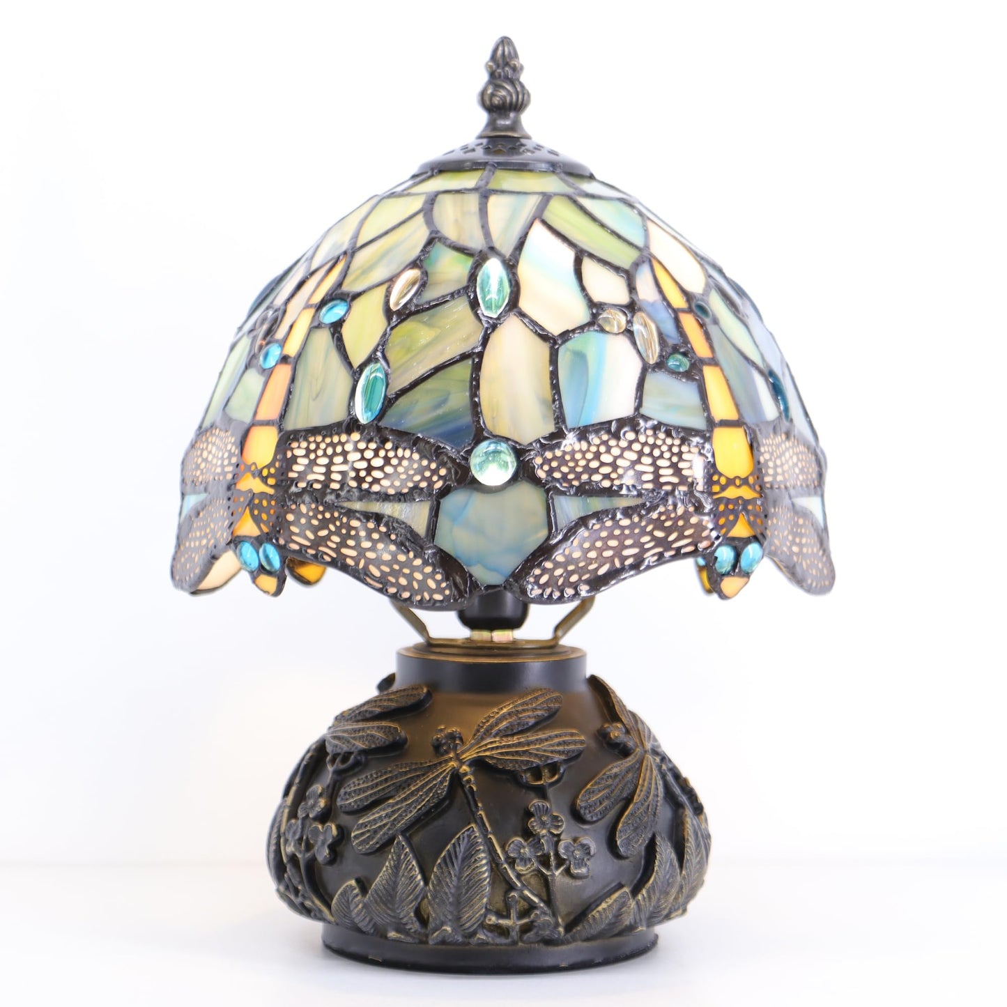 HWDFEI Small Tiffany Mushroom Table Lamp,Mini Memory Sympathy Antique lamp 8X11 Inch (Brown Dragonfly)