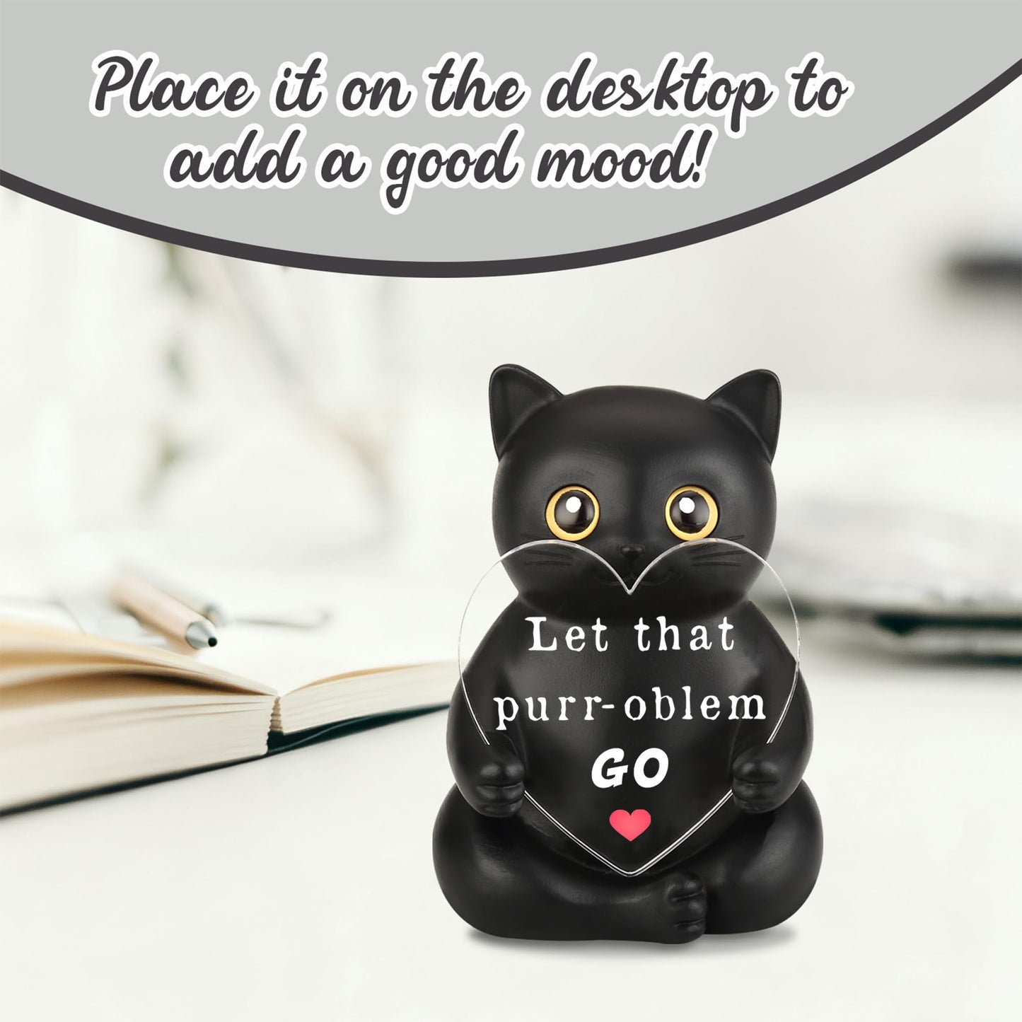 FTONENI Black Cat Encouragement Desk Decor, Funny Motivation Gift for Coworker Teacher Nurse Friend, Positive Office Desk Figurine for Team Appreciation - FDD631