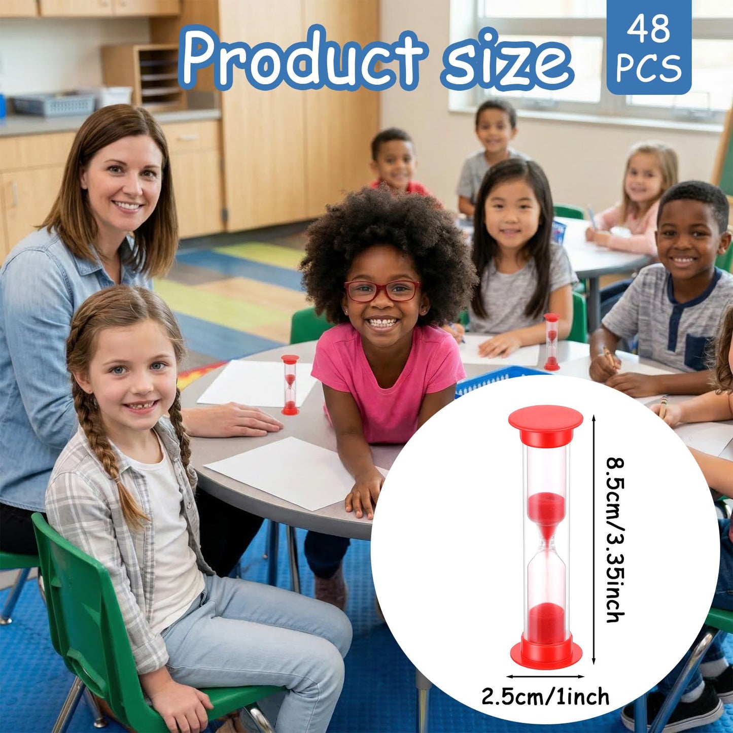 48 Pcs 1 Minute Sand Timer Bulk Pack - Red Hourglass Plastic Sandglass Clock for Games, Kitchen, Office, Home & Time Management Tasks