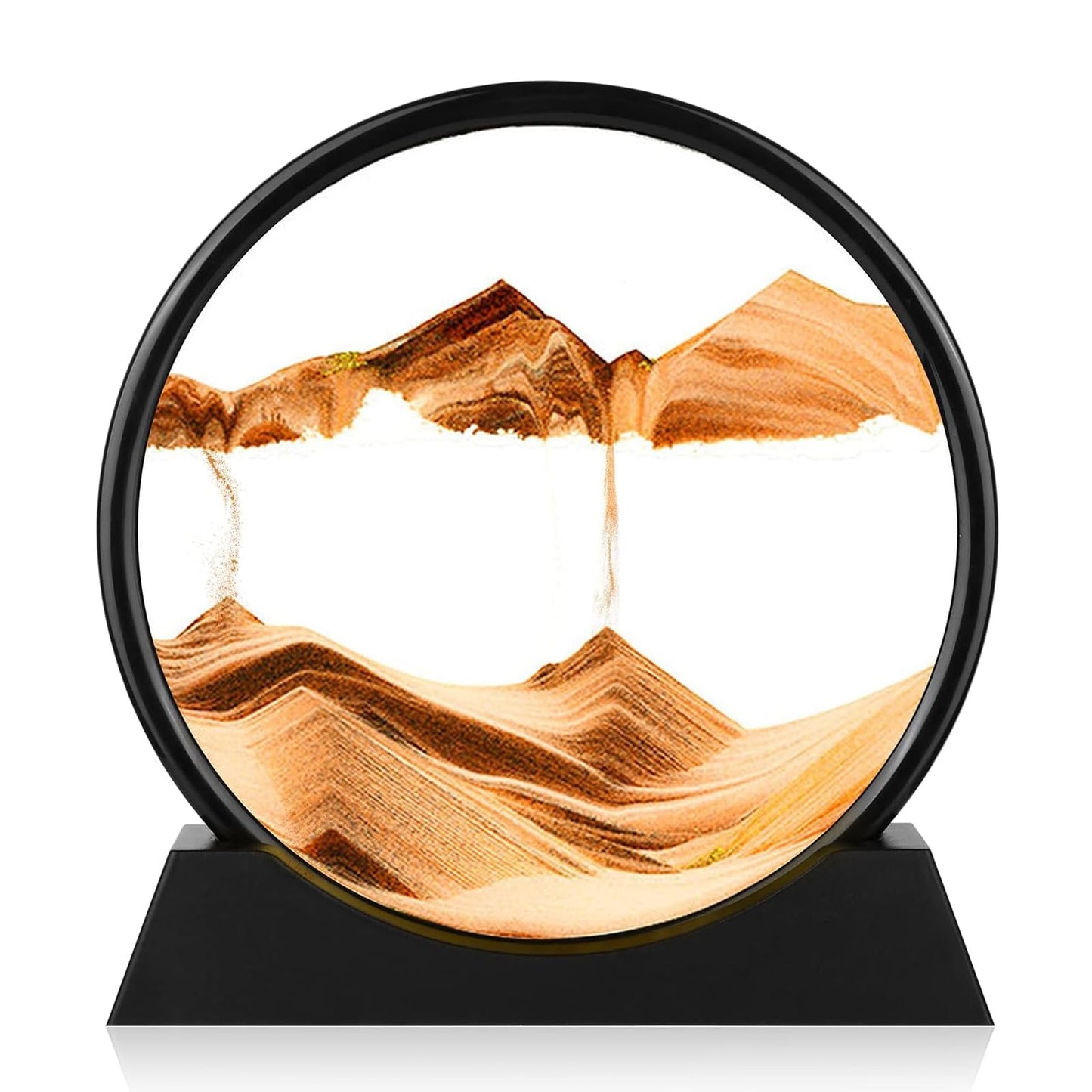 GEKETY Moving Sand Art Picture - Round Glass 3D Deep Sea Sandscape - 3D Quicksand Painting Decor - Relaxing Home Decoration Desk Figurine for Office, Home, Desk, Mantle, Bookshelf - (Yellow, 12 in)