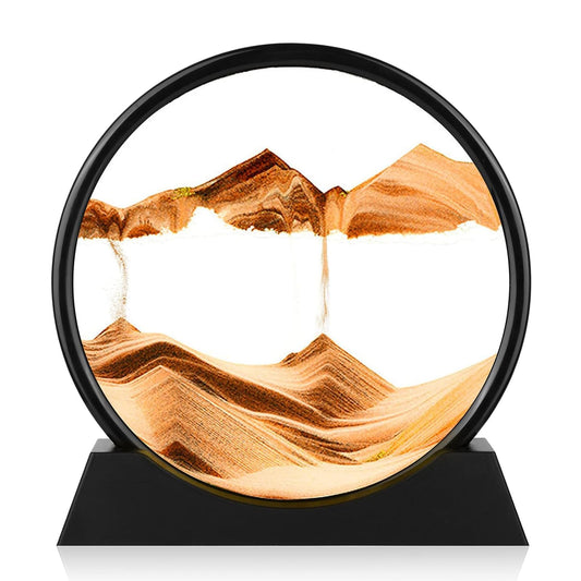 GEKETY Moving Sand Art Picture - Round Glass 3D Deep Sea Sandscape - 3D Quicksand Painting Decor - Relaxing Home Decoration Desk Figurine for Office, Home, Desk, Mantle, Bookshelf - (Yellow, 12 in)