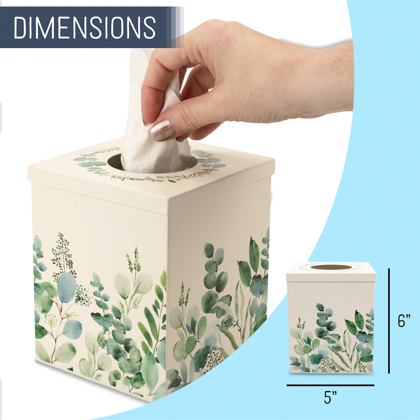 NAT AND JULES Cube 6 x 5 Iron Metal Tissue Box Holder Organizer Bathroom Vanity Countertop Night Stands Office Home, Floral