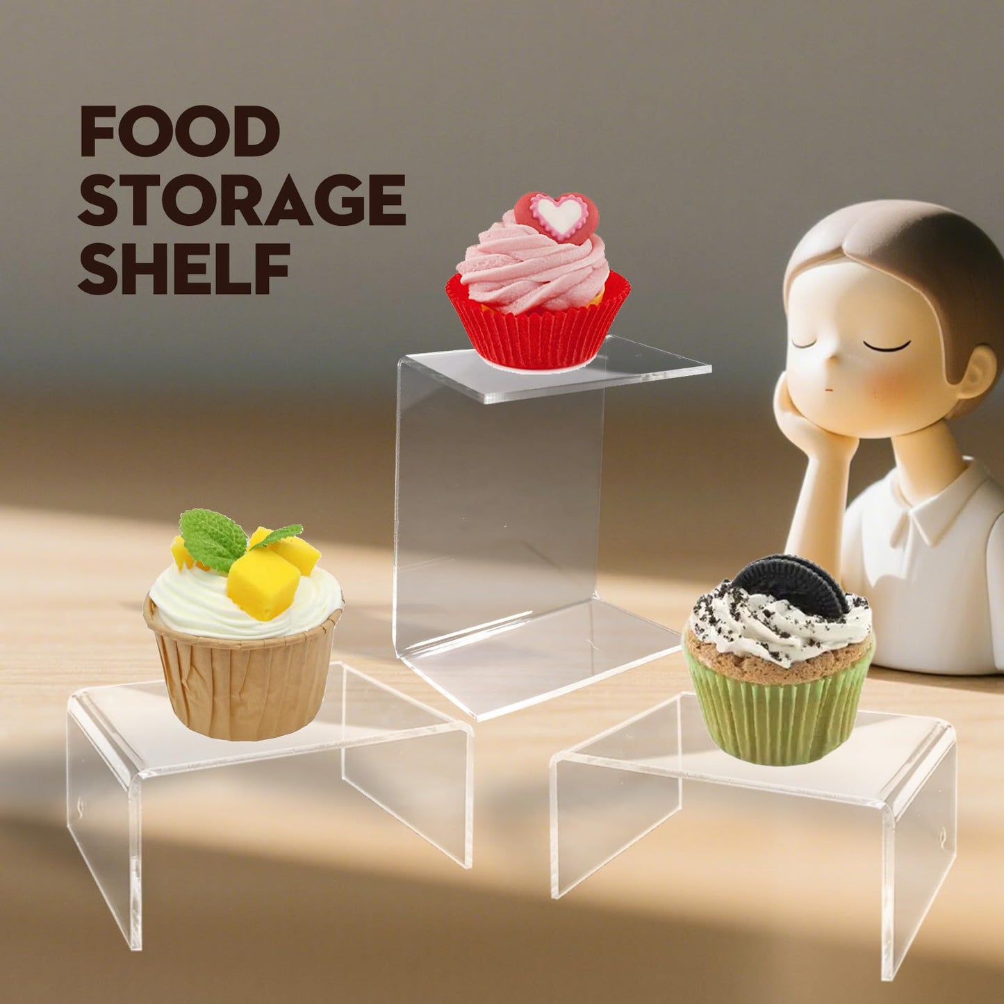 LECEHIVO 28 Pieces Acrylic Risers Display, Clear Collectibles Tabletop Stand Shelf Risers for Jewels, Cupcakes,Candy ,Small Toys, Tea Sets and Arts Crafts (4 x 3 x 2 Inch)