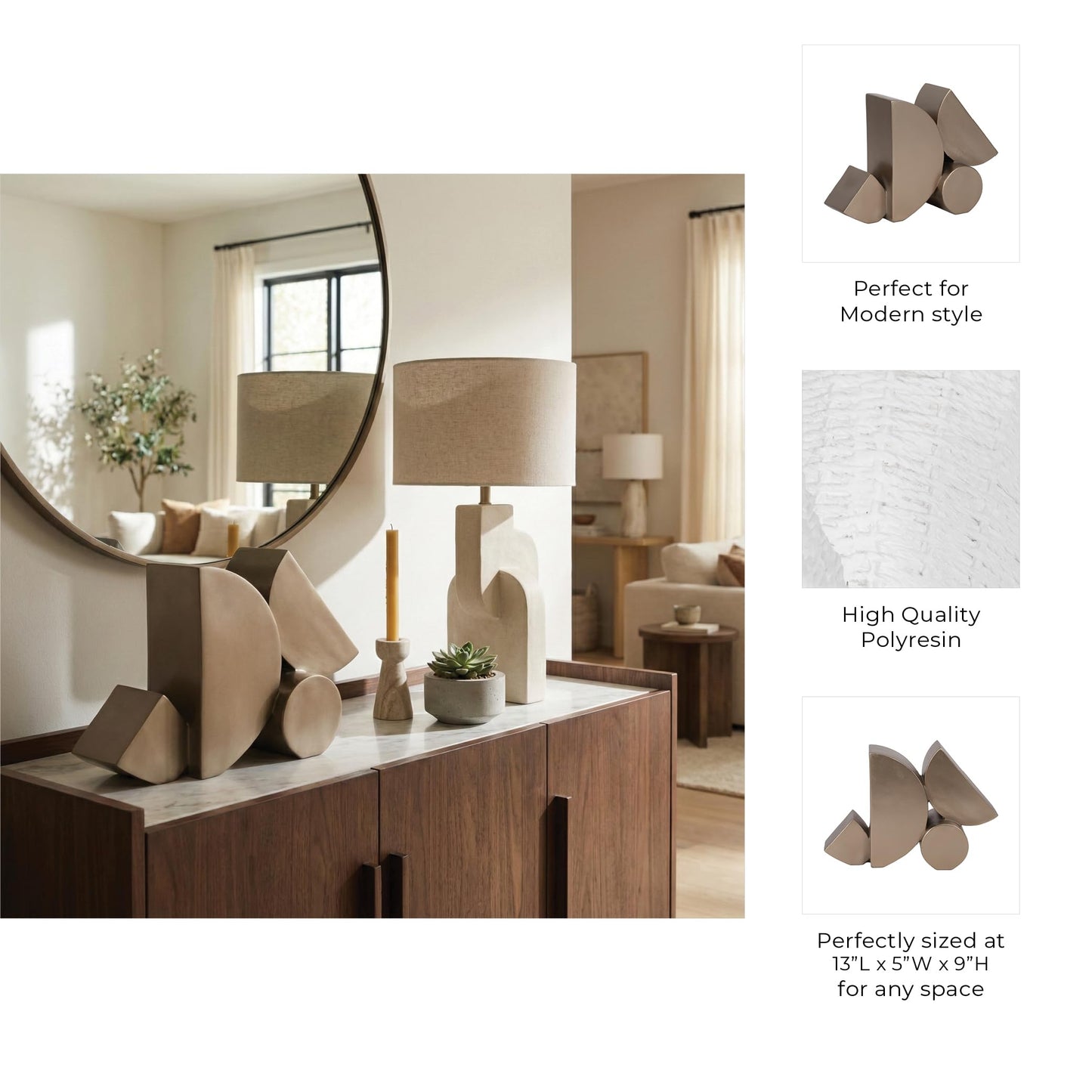 Sagebrook Home Champagne Stacked Shapes Sculpture, Polyresin