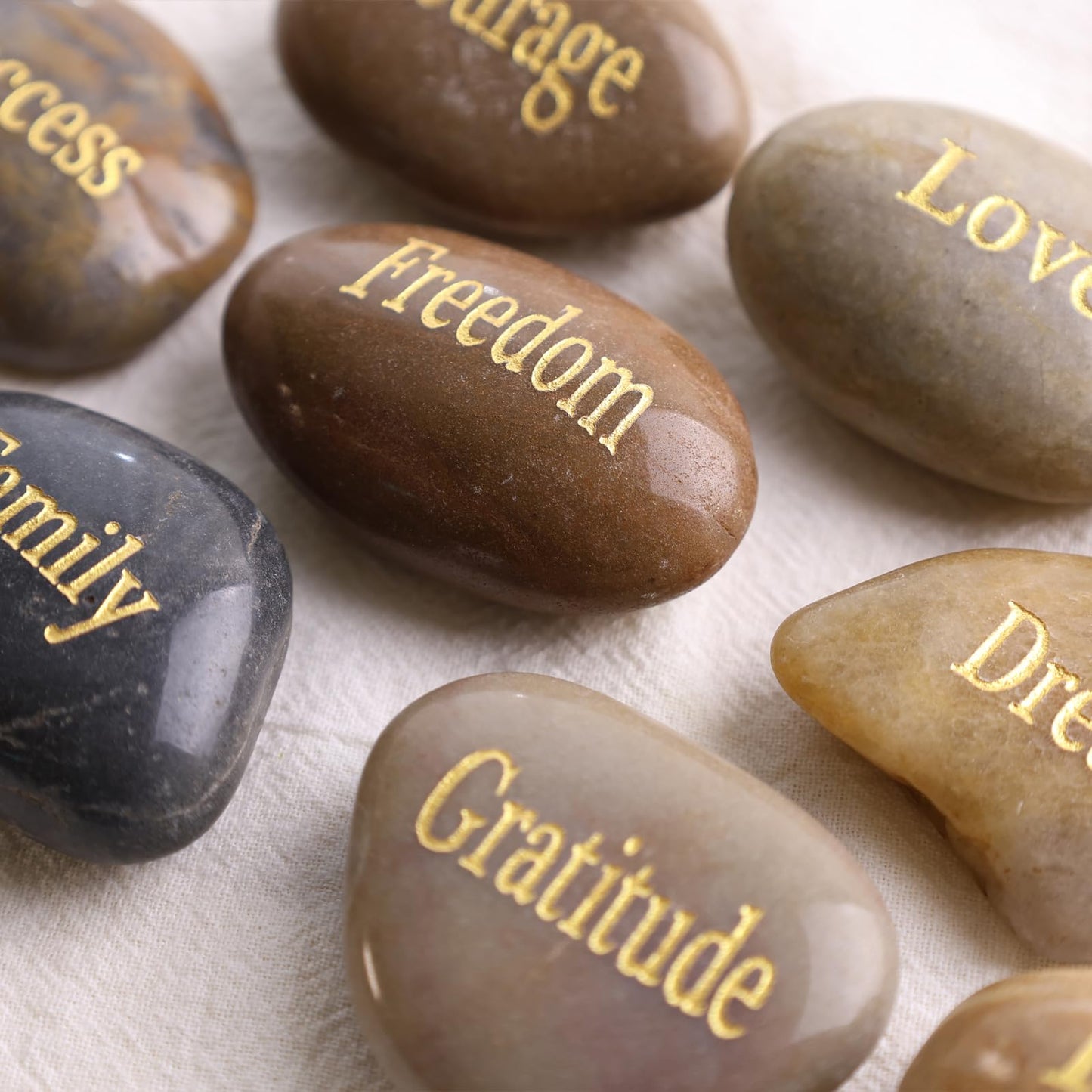BigOtters Engraved Inspirational Stones, 10 Different Words Encouragement Stones for Friends and Family as Meditation Decor, Birthday or Holiday Graduation Gift