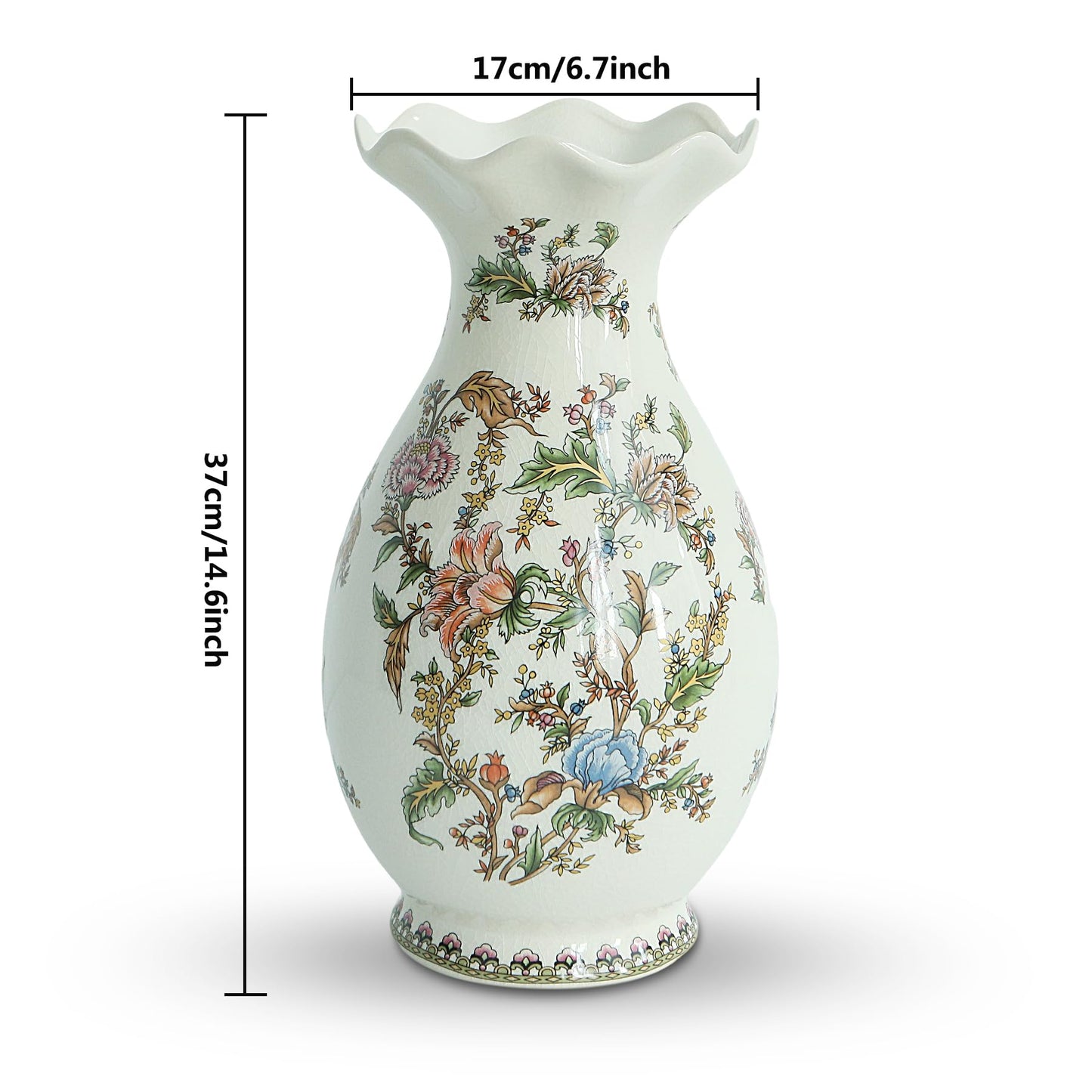 Modern Large Table Ceramic Green Flower Vase -14.6 inch Tall -Home Decor Living Room Kitchen Bedroom Decorations for House Book Shelf Office Coffee Desk Dining Fireplace. (Green)