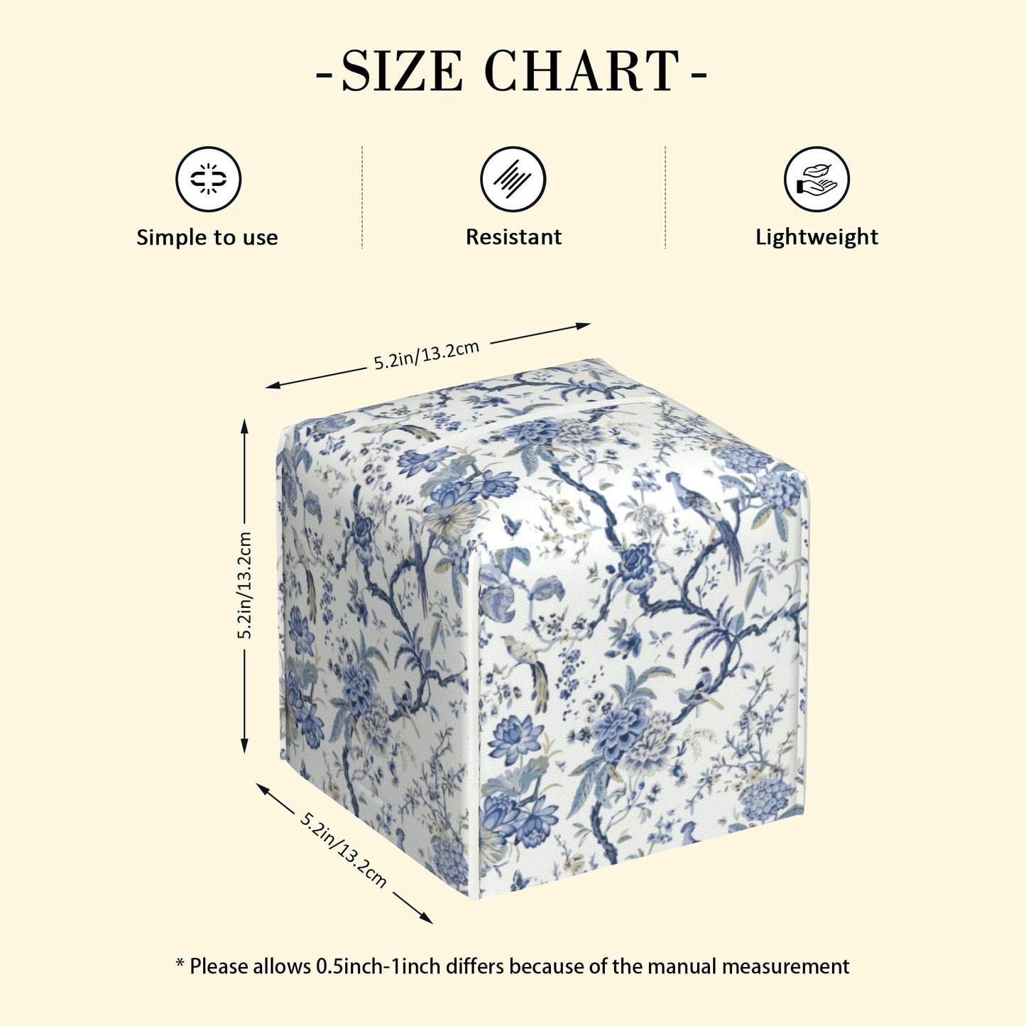 POIUBLE Blue Flower and Bird Tissue Box Cover Leather Tissue Box Holder Square Facial Paper Organizer Dispenser for Bathroom Kitchen Bedroom Vanity Countertop Night Stands