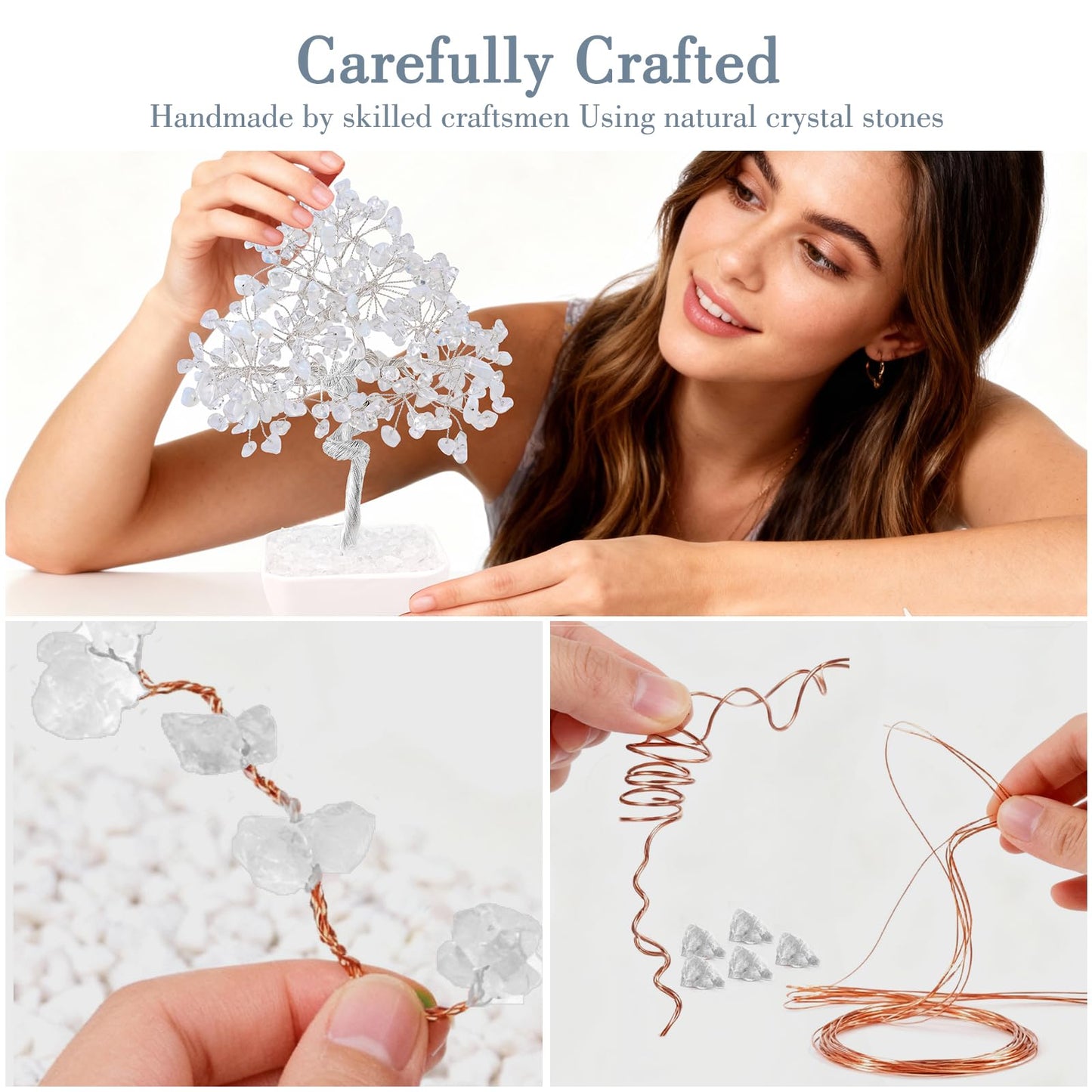 Clear Quartz Crystal Tree of Life – 7 Inch Master Healer for Energy Amplifying, Feng Shui Desk Decor with 243 Natural Gemstones – Handcrafted Silver Wire Gift Box for Meditation Spiritual Home Office