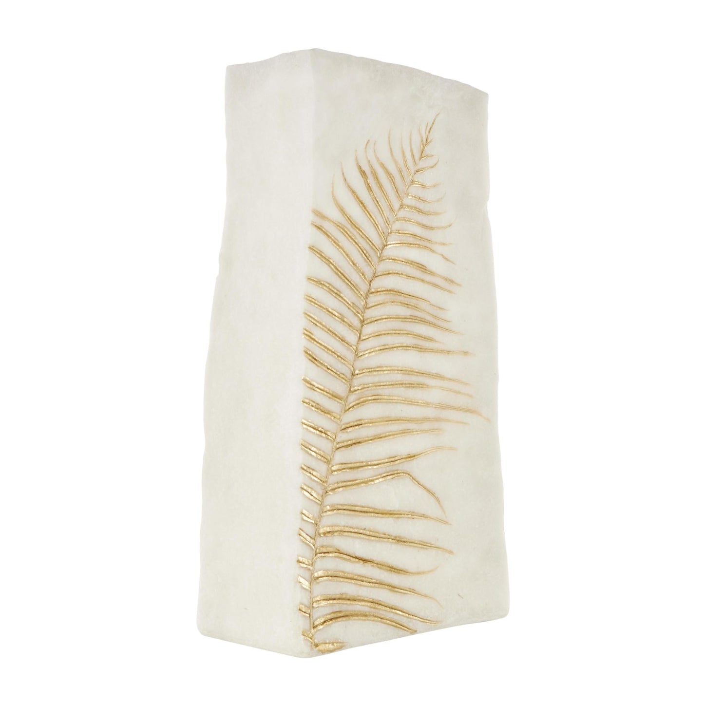 Deco 79 Polystone Leaf Decorative Vase Centerpiece Vase with Gold Leaf Imprint, Flower Vase for Home Decoration 9" x 6" x 18", White